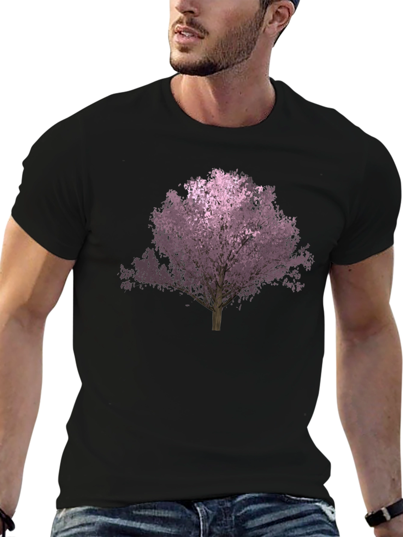 Black Black T-Shirt with Floral Tree Graphic view 6