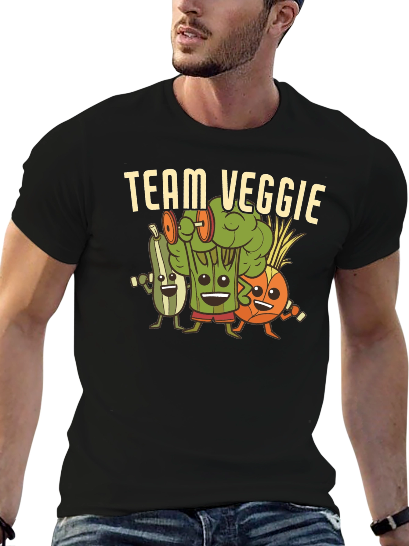 Black Team Veggie Workout Black T-Shirt view 6
