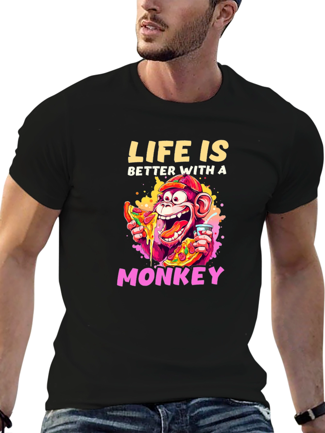 Black Life is Better with a Monkey Graphic Tee view 6
