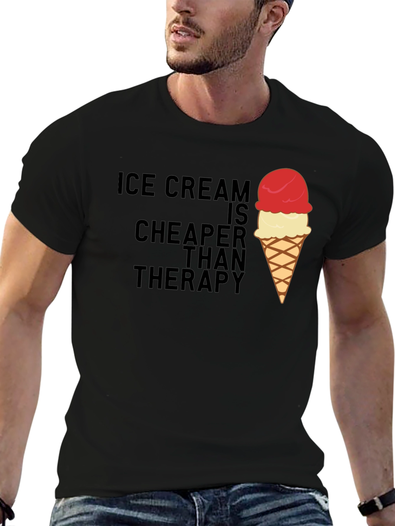 Black Ice Cream Cheaper Than Therapy Graphic Tee view 6