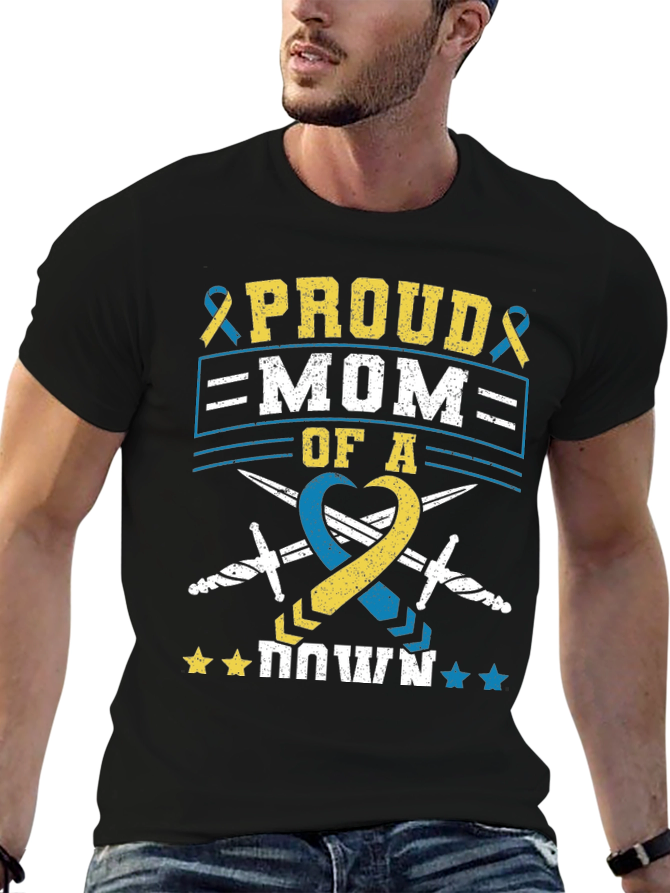 Black Proud Mom of a Down Syndrome Awareness T-Shirt view 6