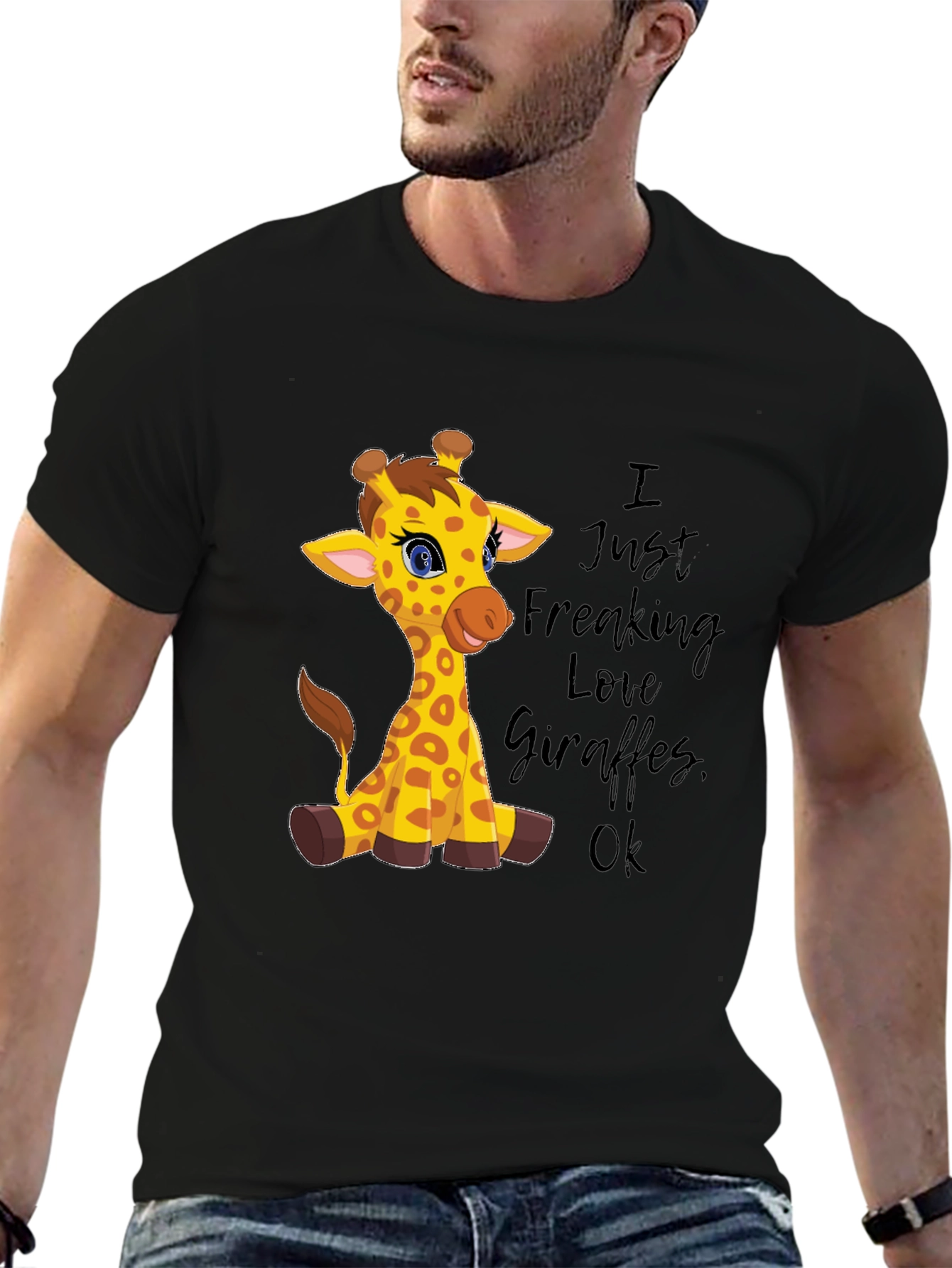 Black I Love Giraffes Graphic Tee - Unisex Black T-Shirt view 6