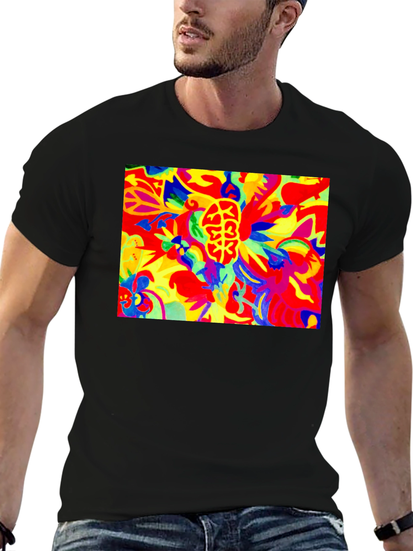 Black Psychedelic Brain Art Black T-Shirt view 6