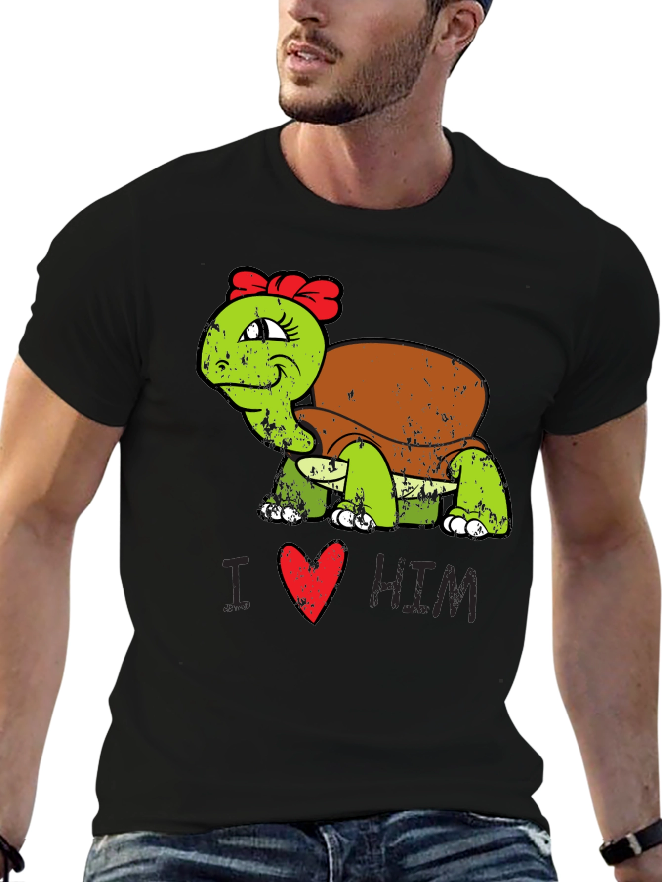Black I Love Him Turtle T-Shirt view 6