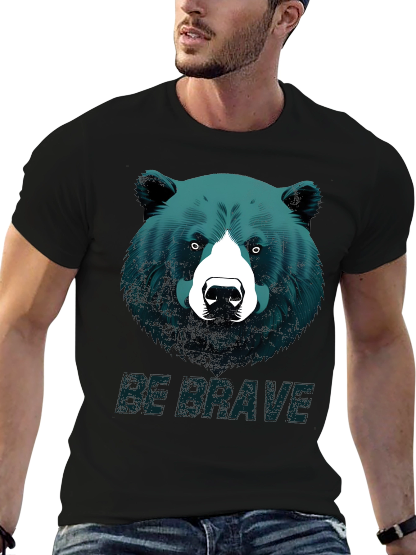 Black Be Brave Bear Graphic Tee - Black Unisex T-Shirt view 6