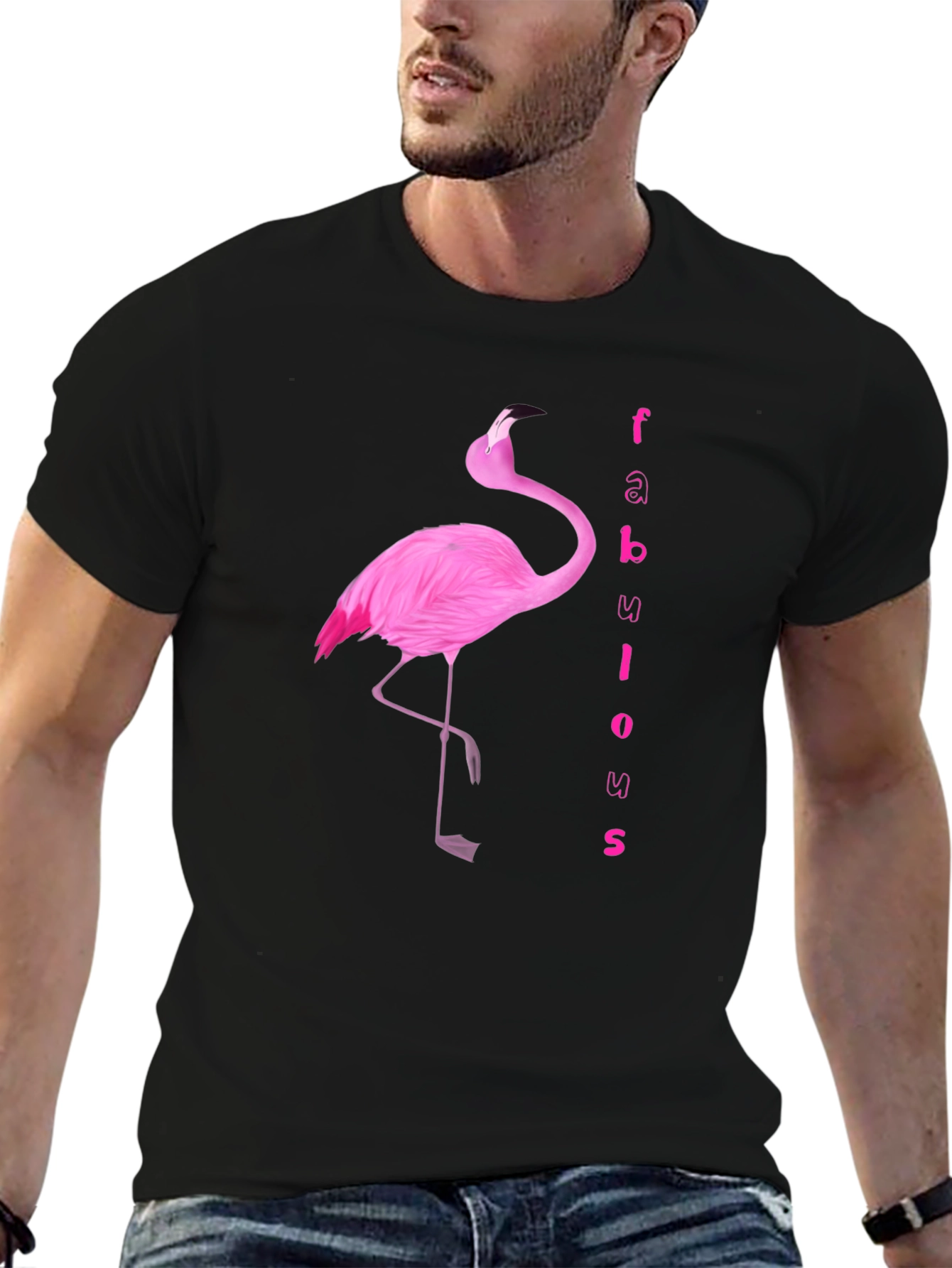 Black Fabulous Flamingo Graphic Tee - Black Cotton T-Shirt view 6