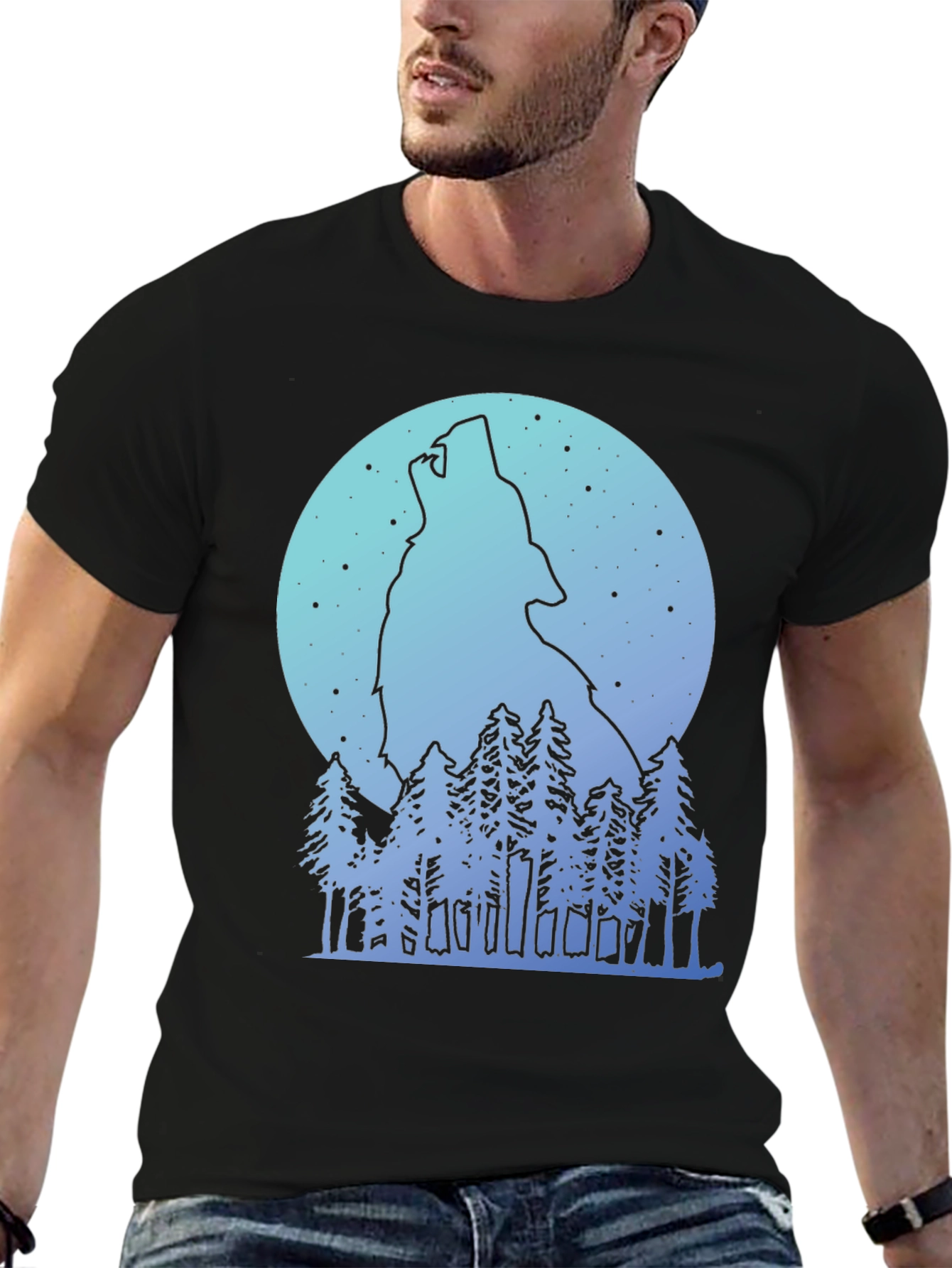 Black Wolf Howl Moon Graphic Tee view 6