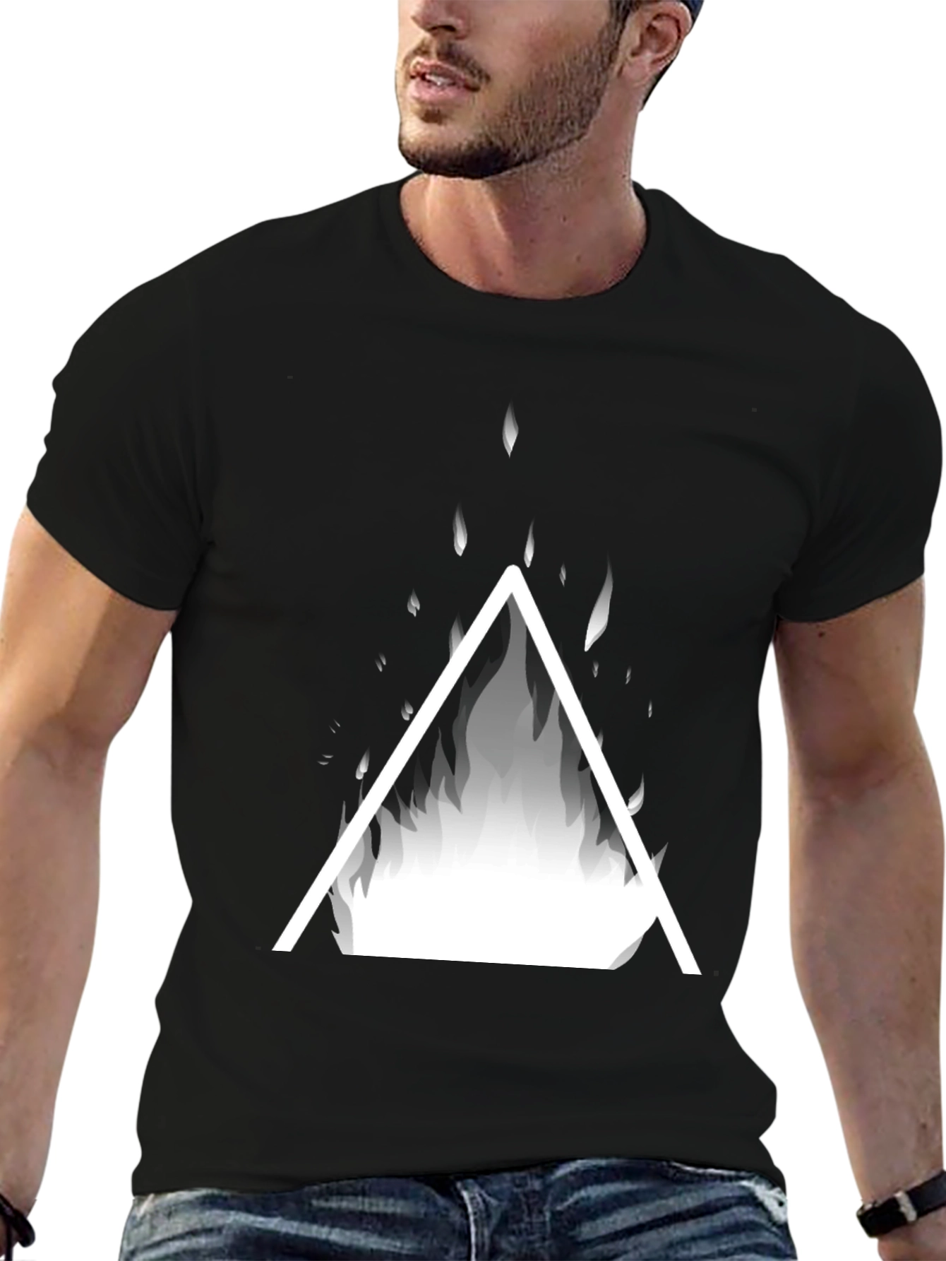 Black Geometric Fire Triangle Graphic Tee view 6