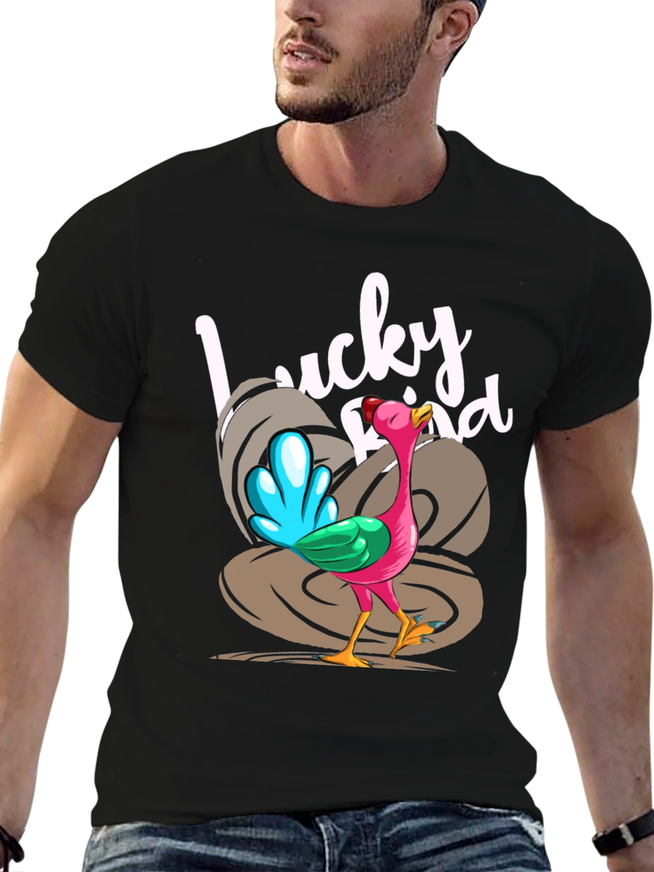 Black Lucky Bird Graphic Tee - Thanksgiving Humor view 6