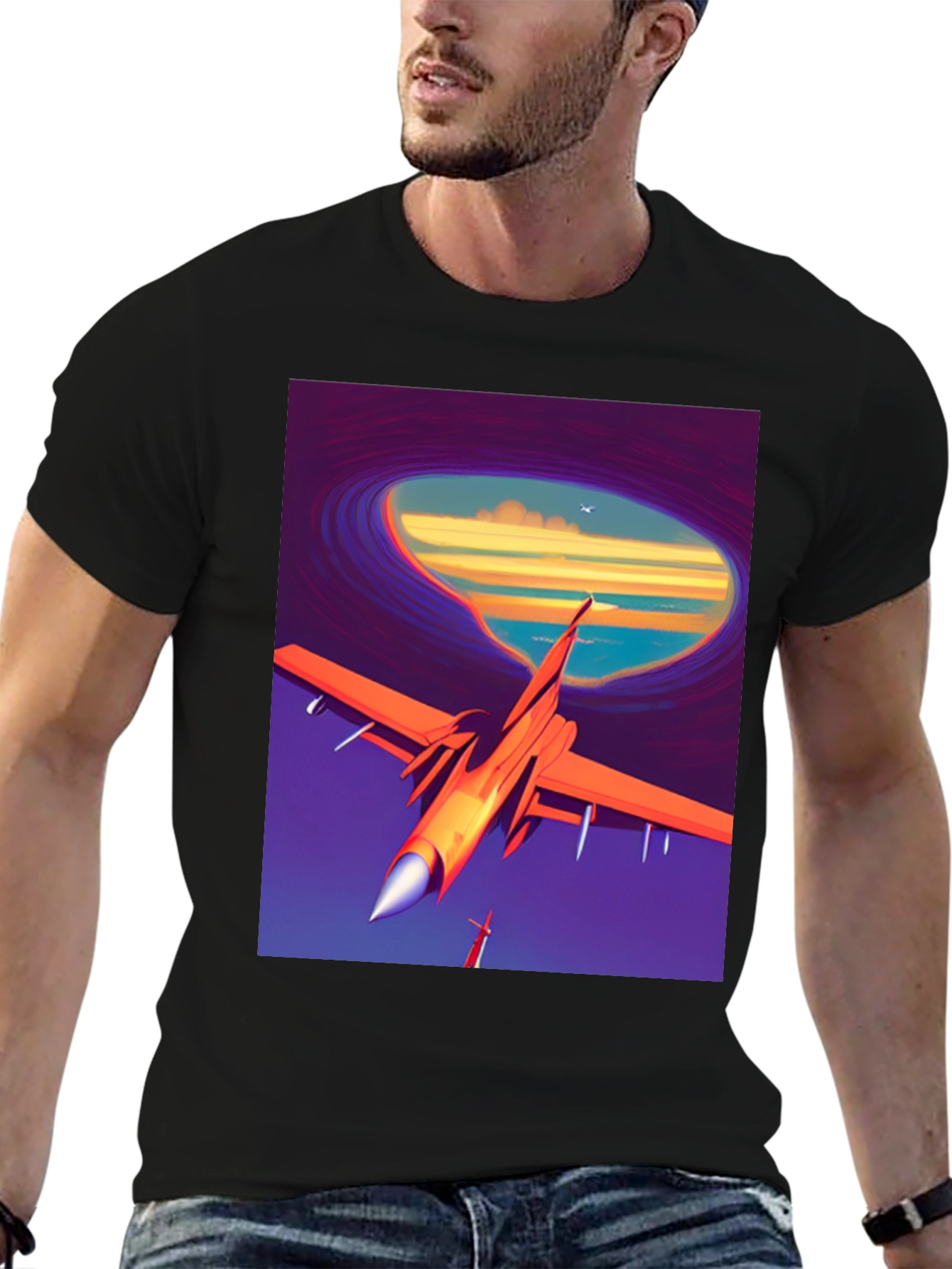 Black Retro Airplane T-Shirt - Artistic Aviation Tee view 6
