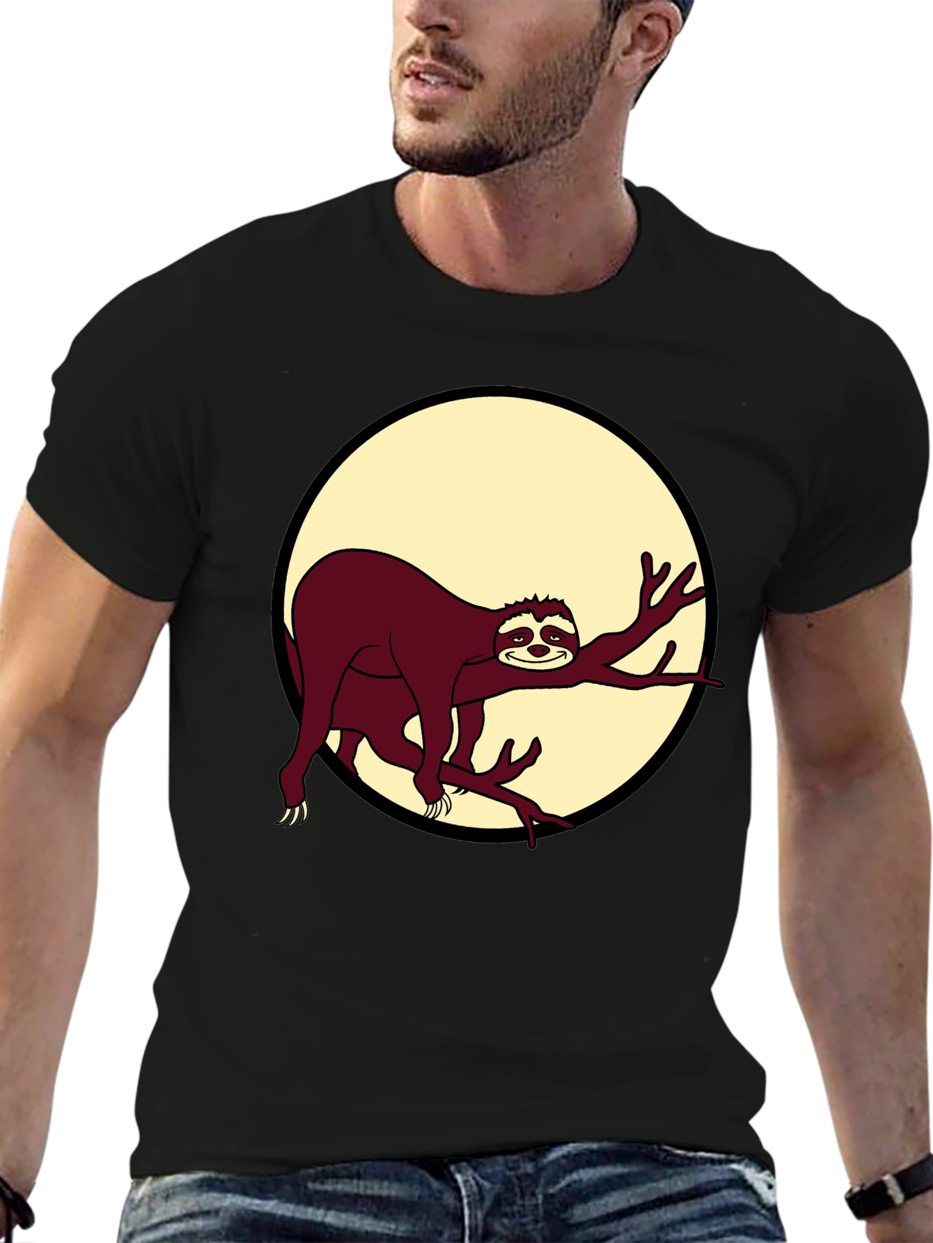 Black Chill Sloth Graphic T-Shirt - Men's Black Tee view 6