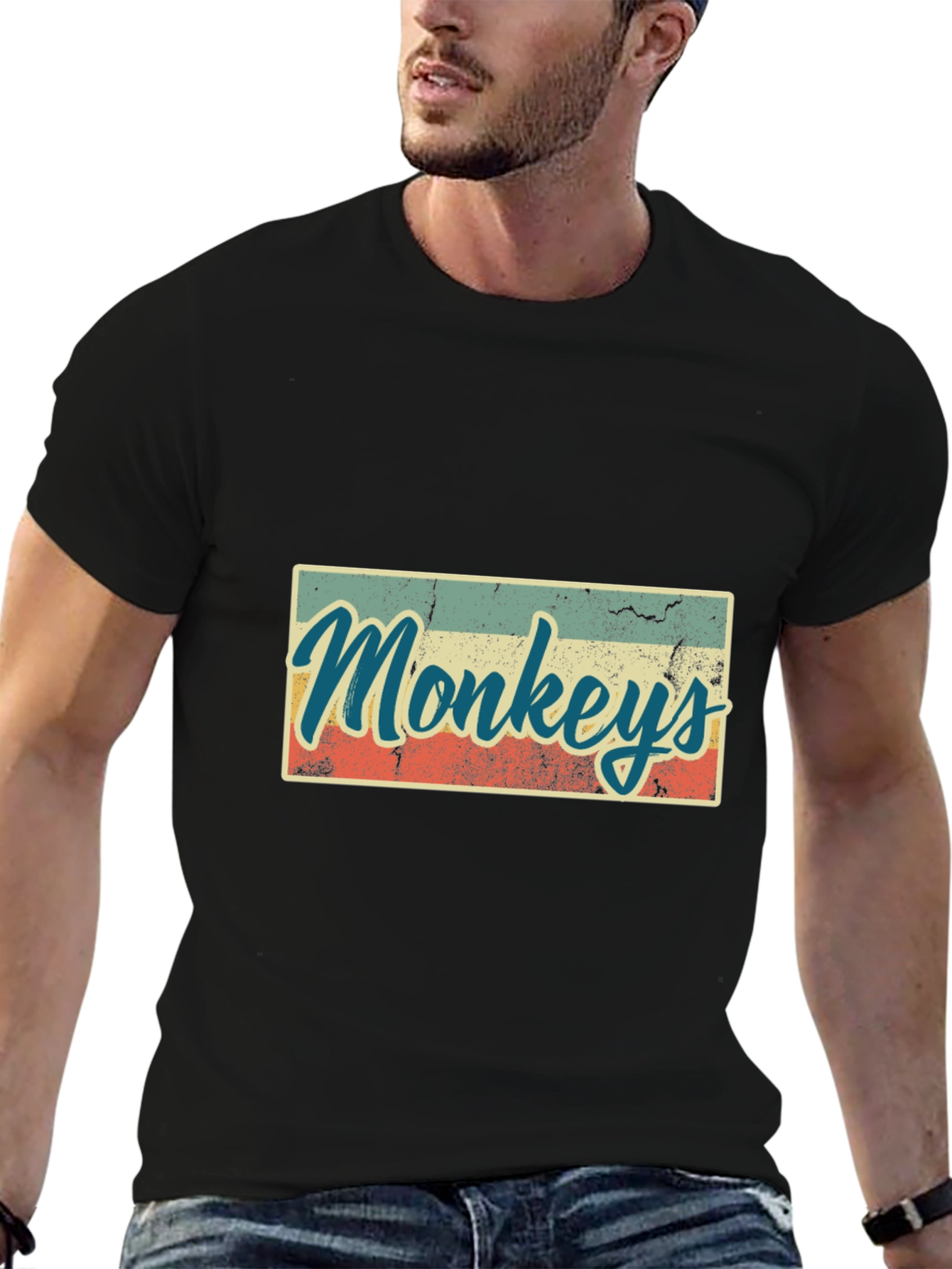 Black Retro Monkeys Graphic Tee - Vintage Style T-Shirt view 6
