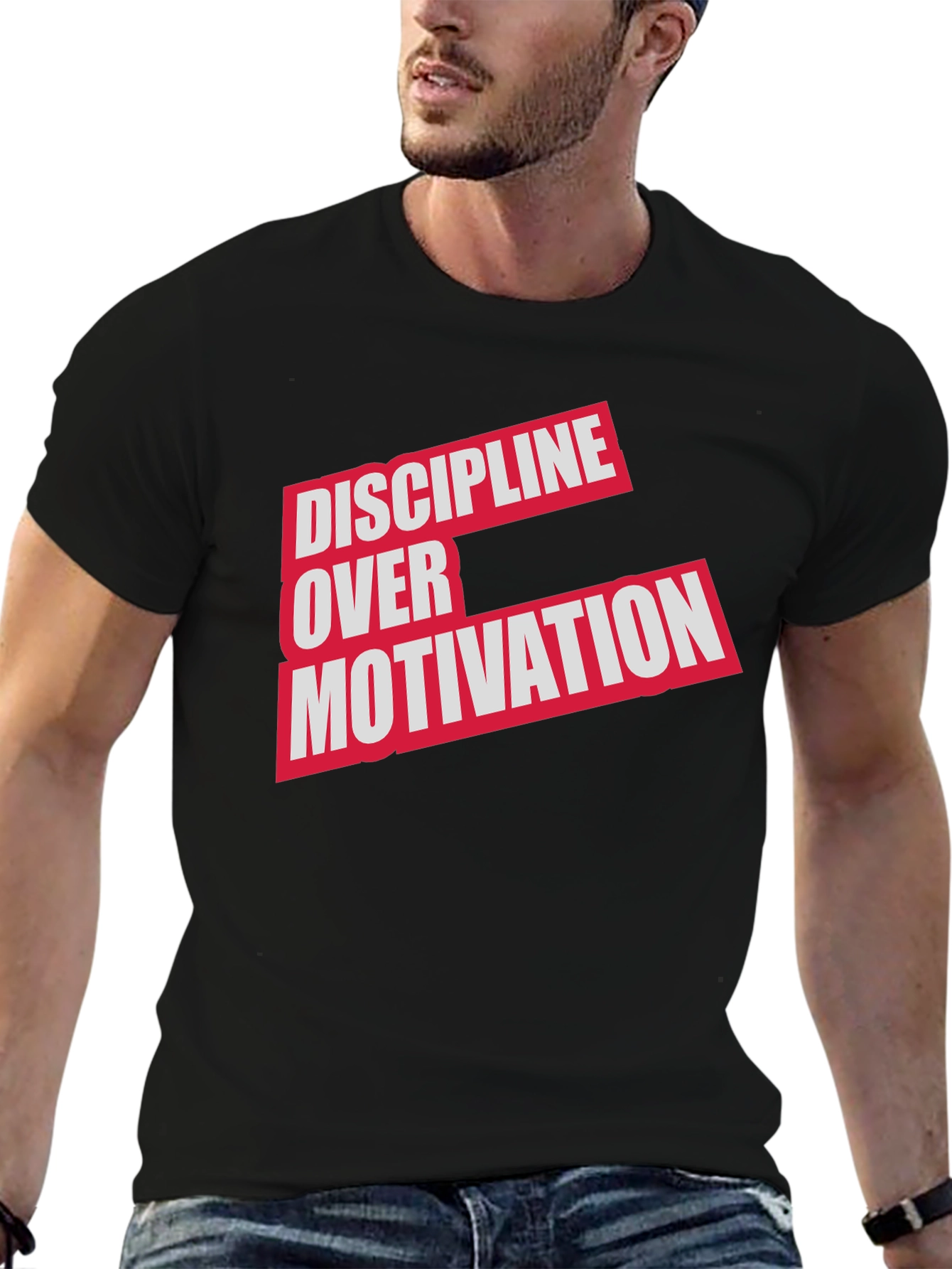 Black Discipline Over Motivation T-Shirt - Black view 6