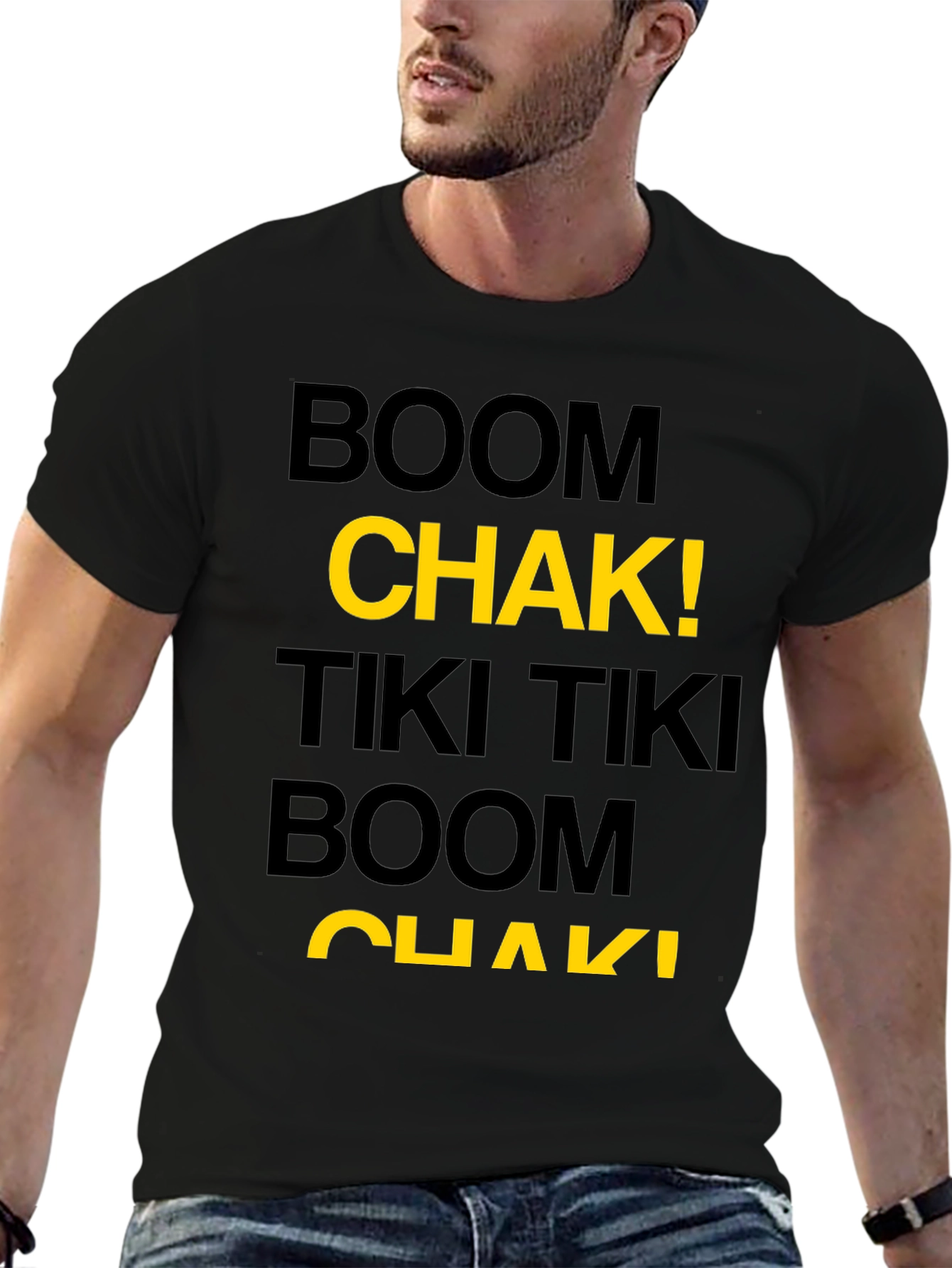 Black Boom Chak! Graphic Tee - Men's Short Sleeve Black T-Shirt view 6