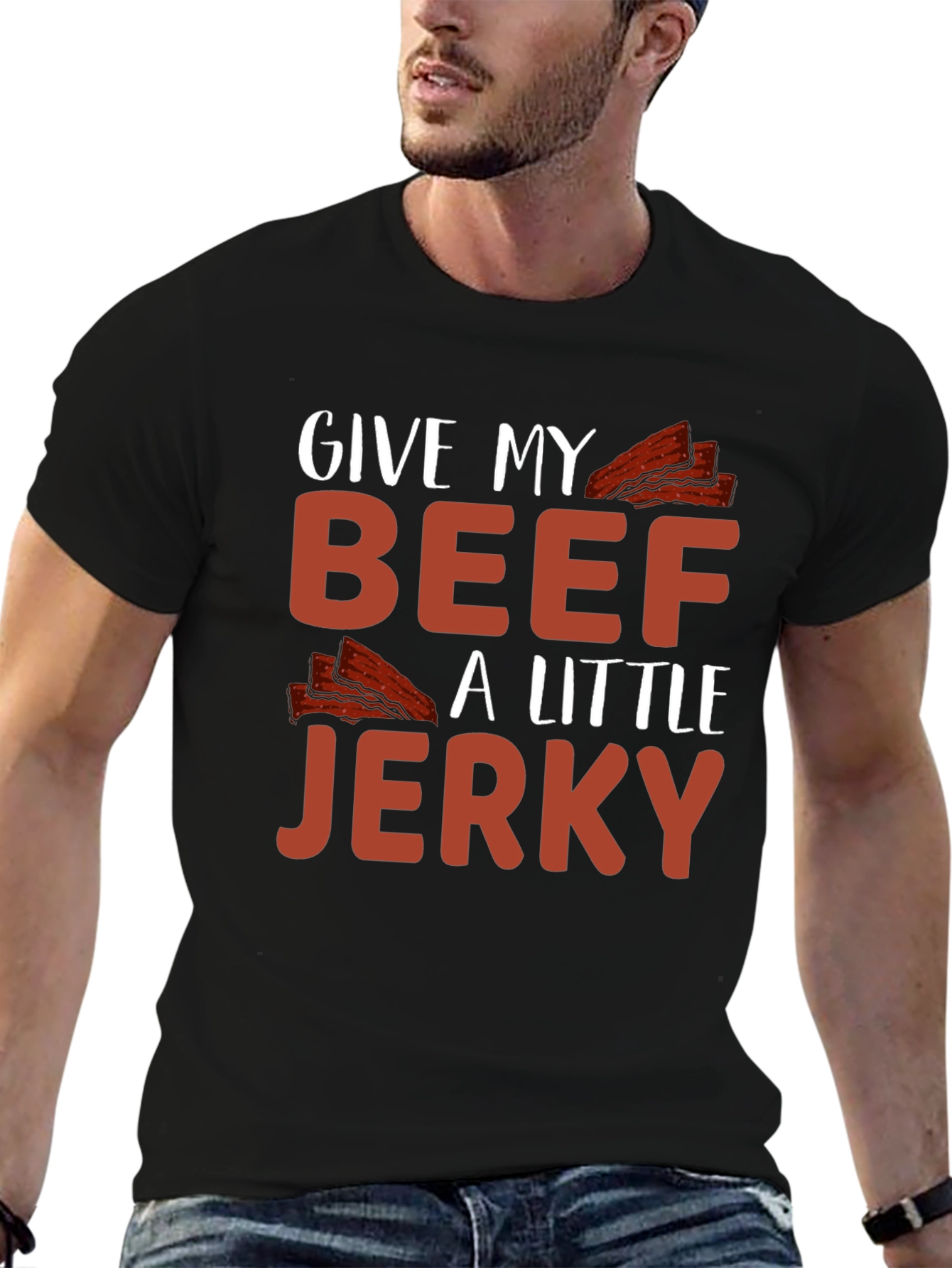 Black Funny Beef Jerky T-Shirt - "Give My Beef A Little Jerky" view 6