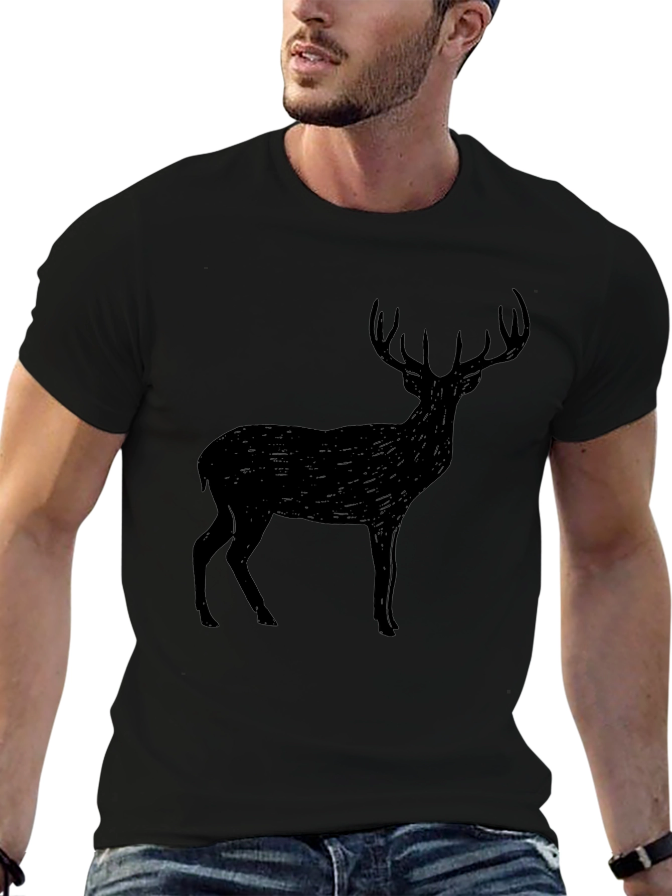 Black Black Deer Graphic T-Shirt - Men's Casual Tee view 6