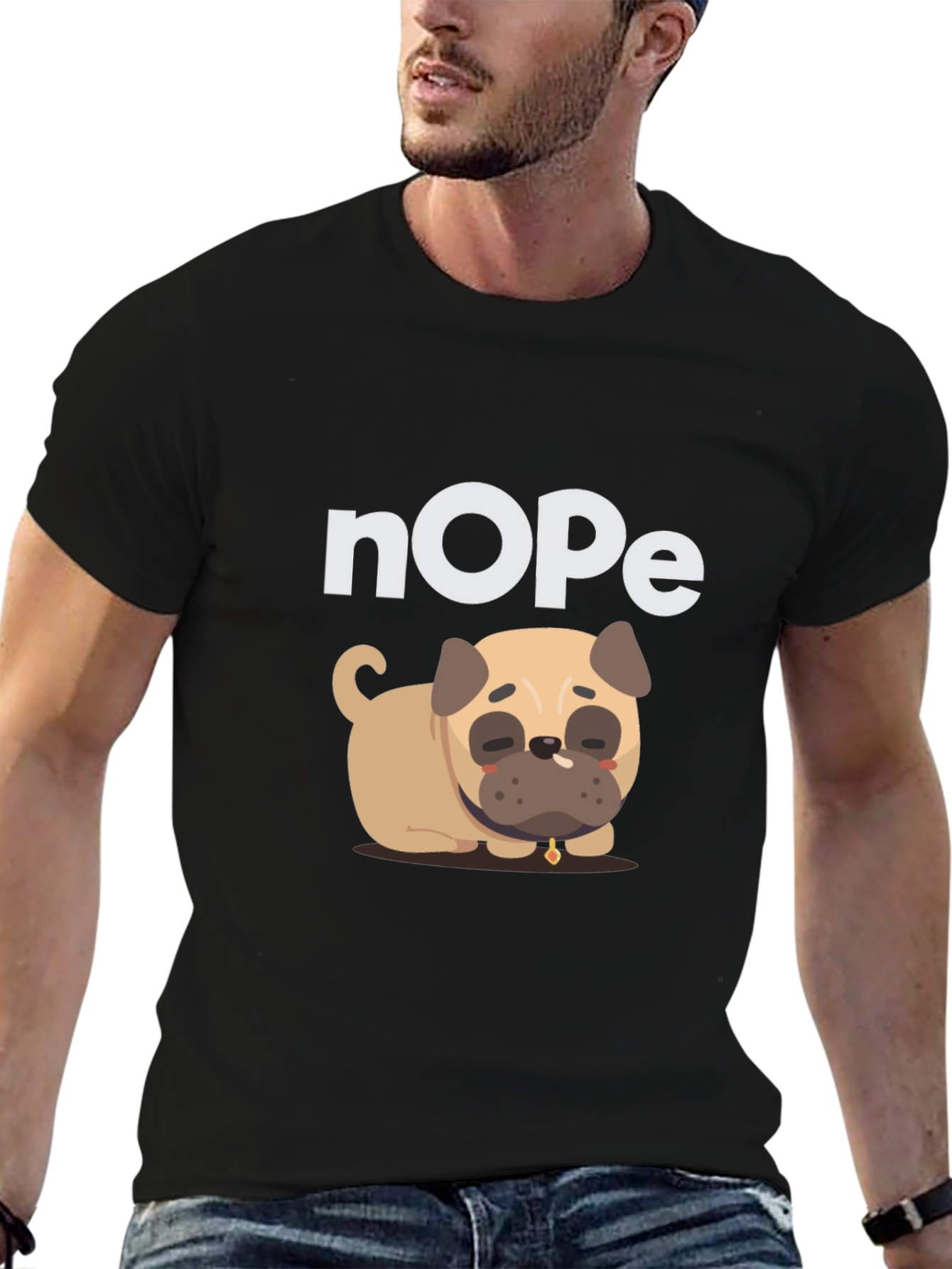 Black Nope Dog T-Shirt - Funny Graphic Tee view 6