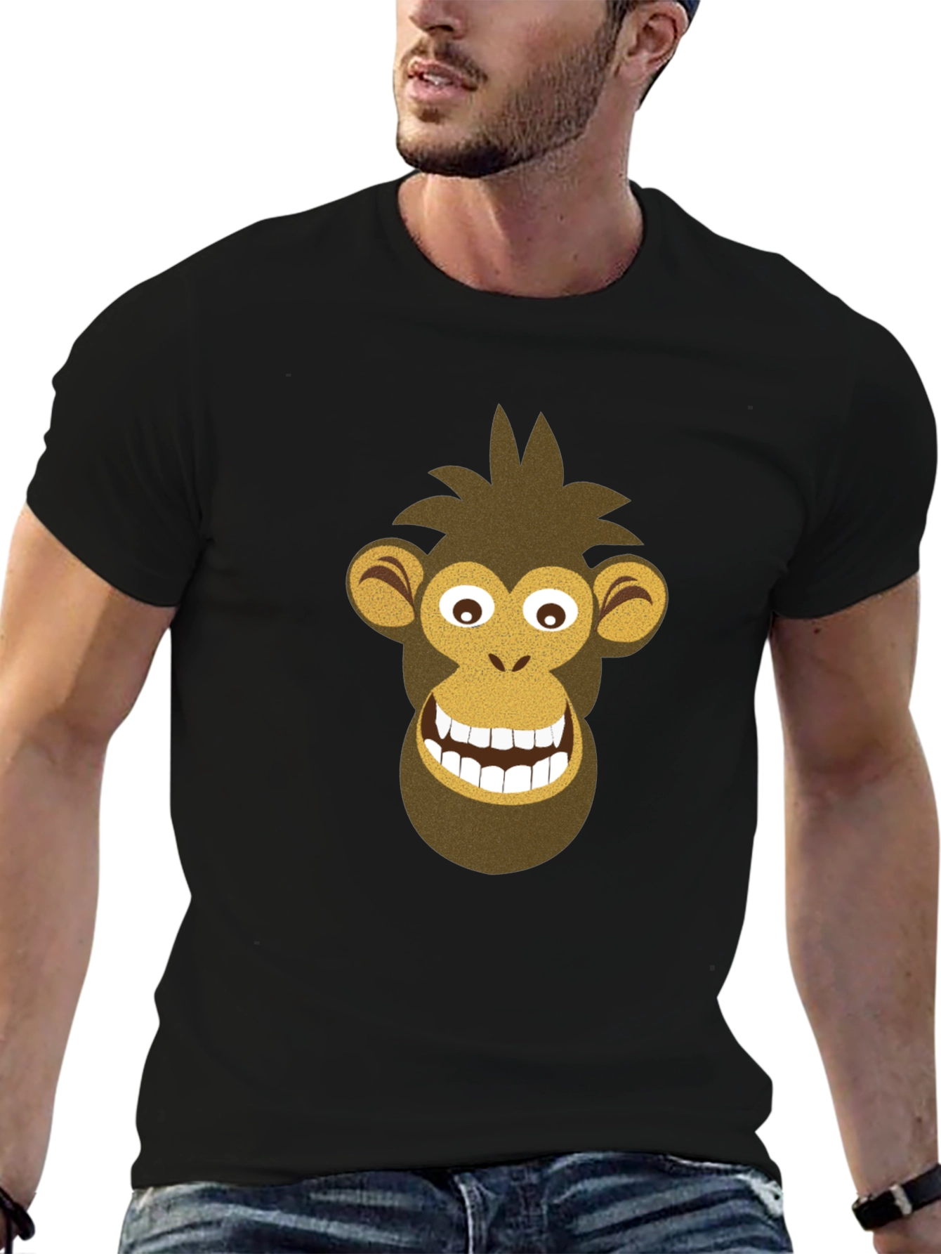 Black Funny Monkey Graphic Tee - Black Cotton Shirt view 6