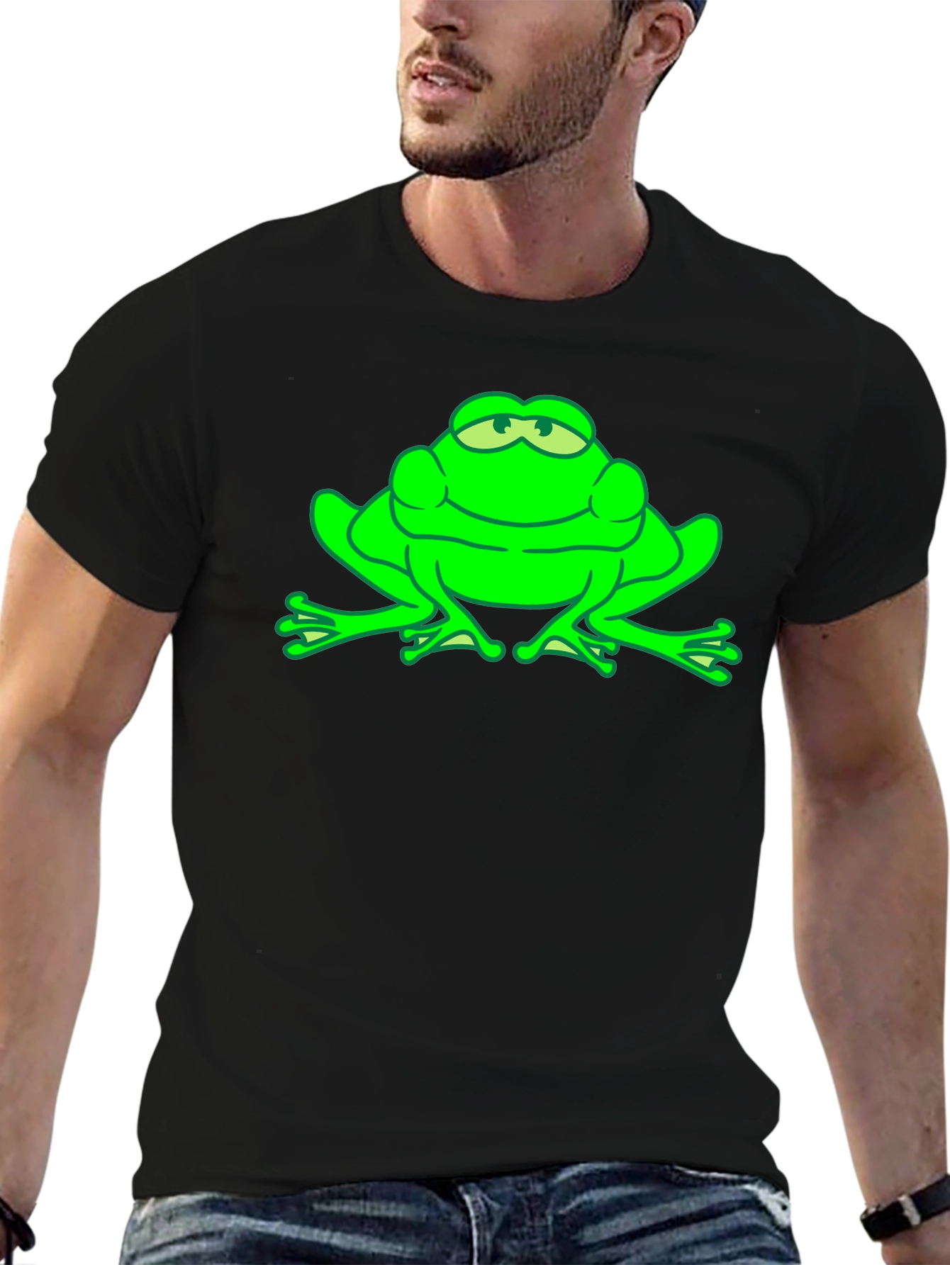 Black Green Frog Graphic Tee - Funny Animal T-Shirt view 6