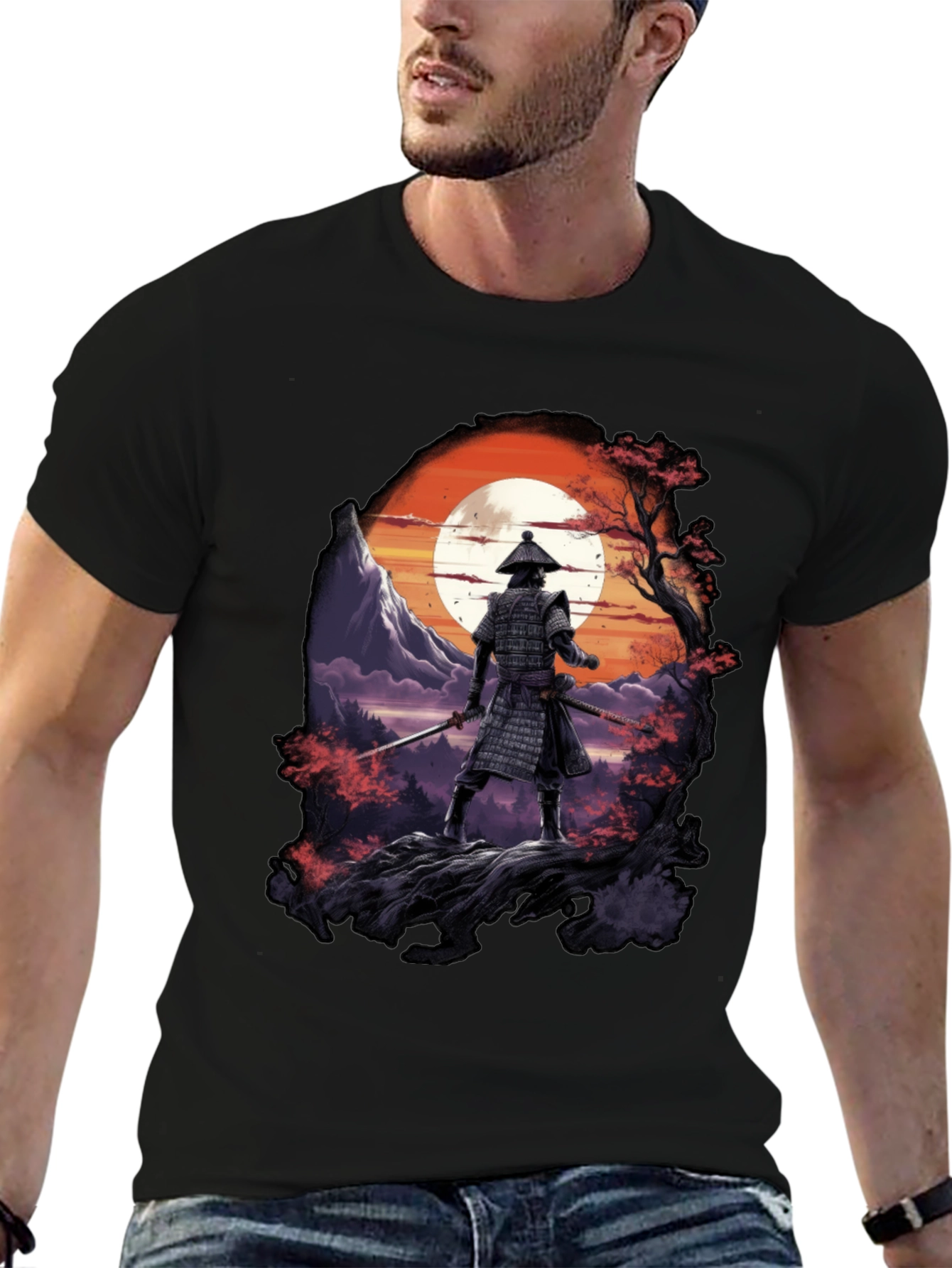 Black Samurai Sunset Black T-Shirt view 6