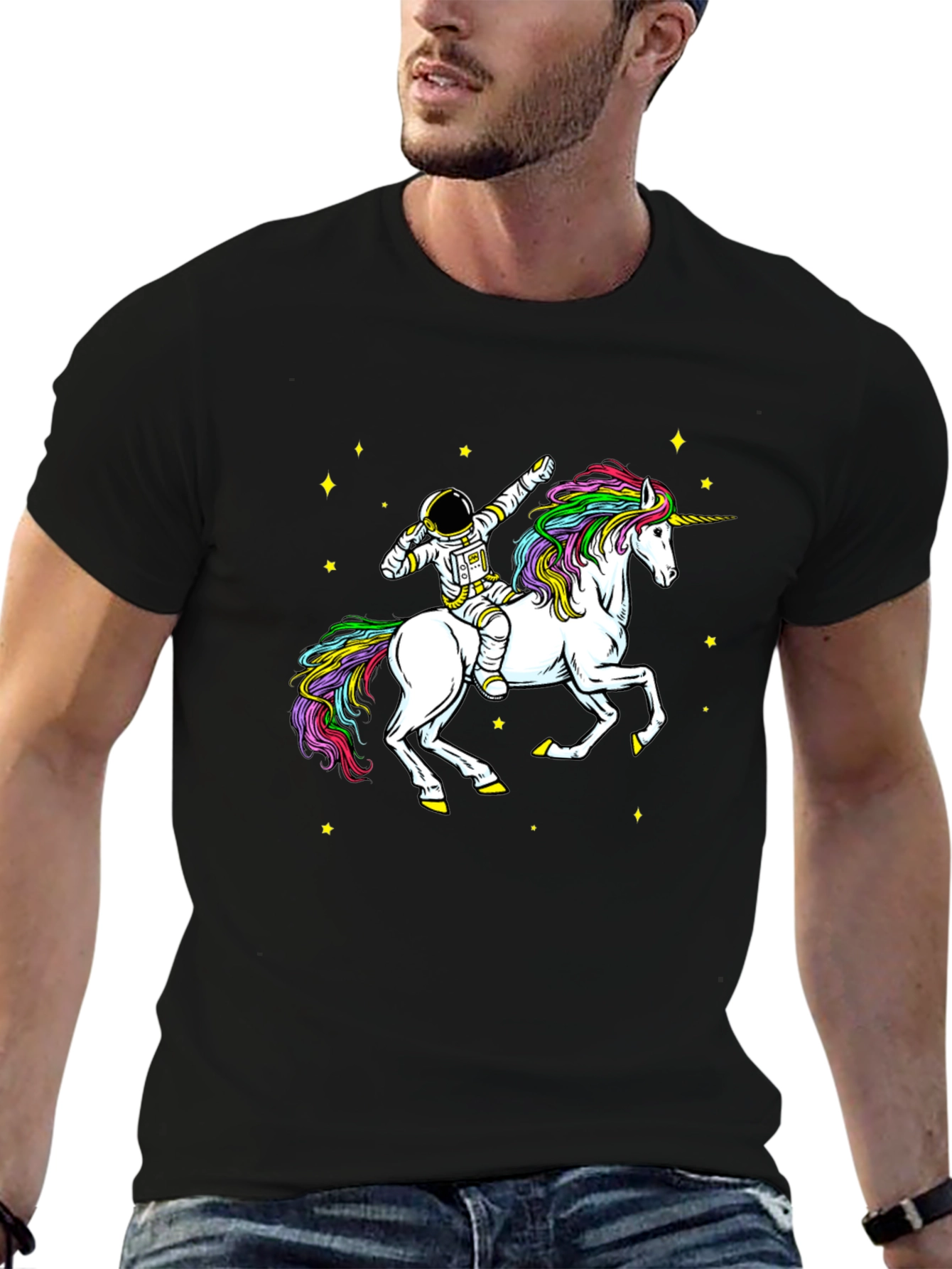 Black Astronaut Unicorn Ride T-Shirt - Cosmic Style view 6