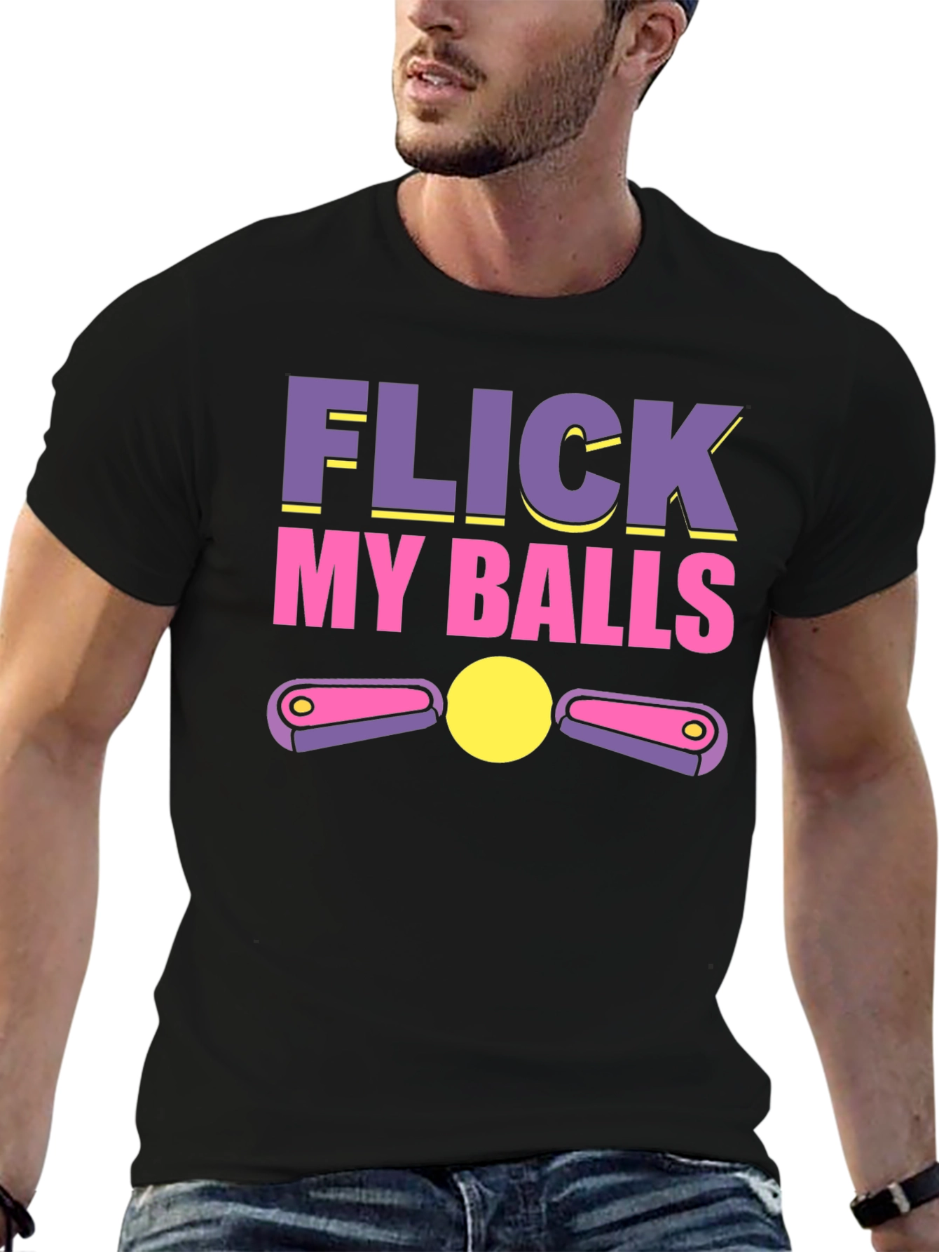 Black Flick My Balls Pinball Humor T-Shirt view 6