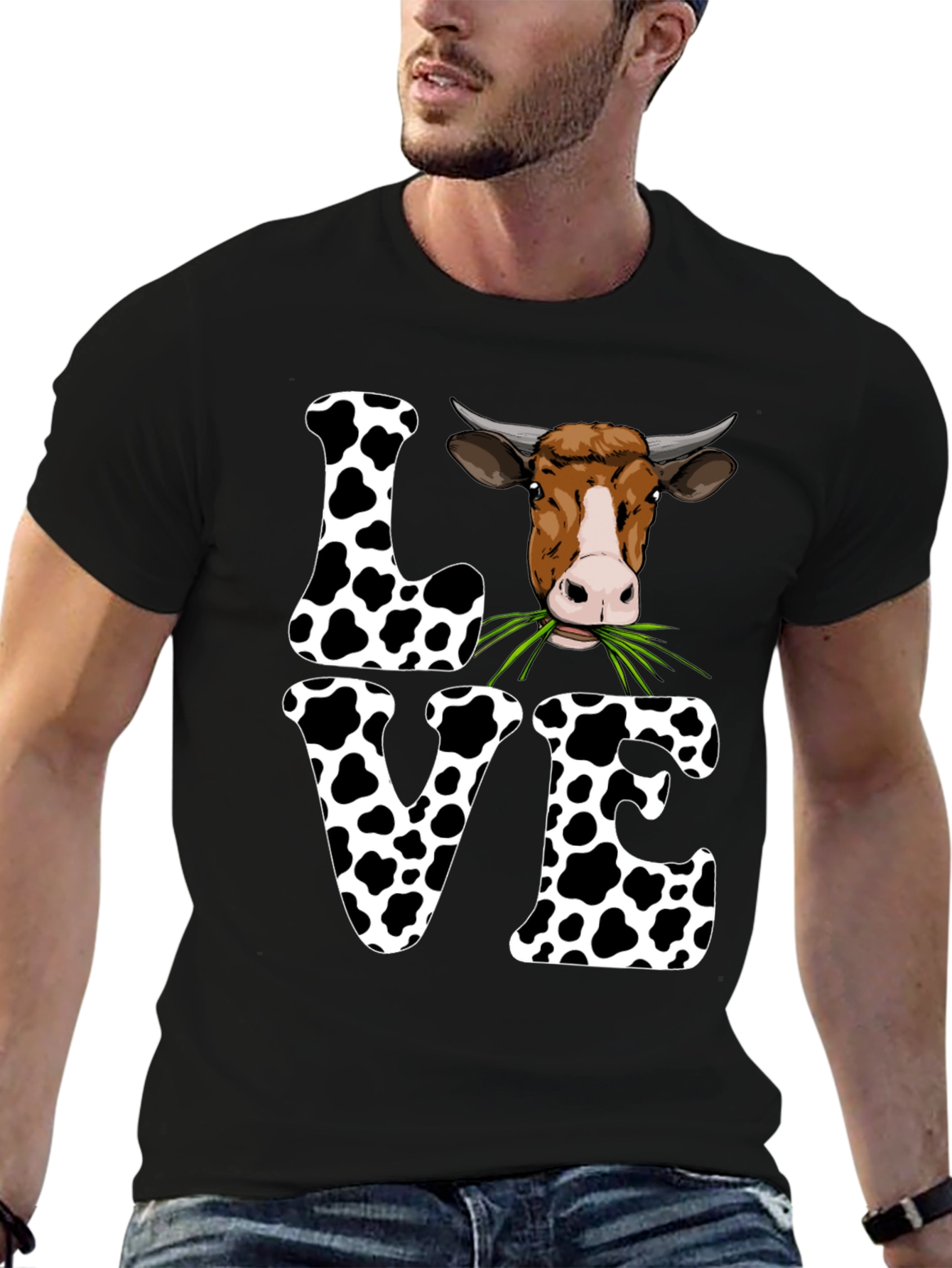 Black Cow Love Graphic Tee - Cute Farm Animal T-Shirt view 6