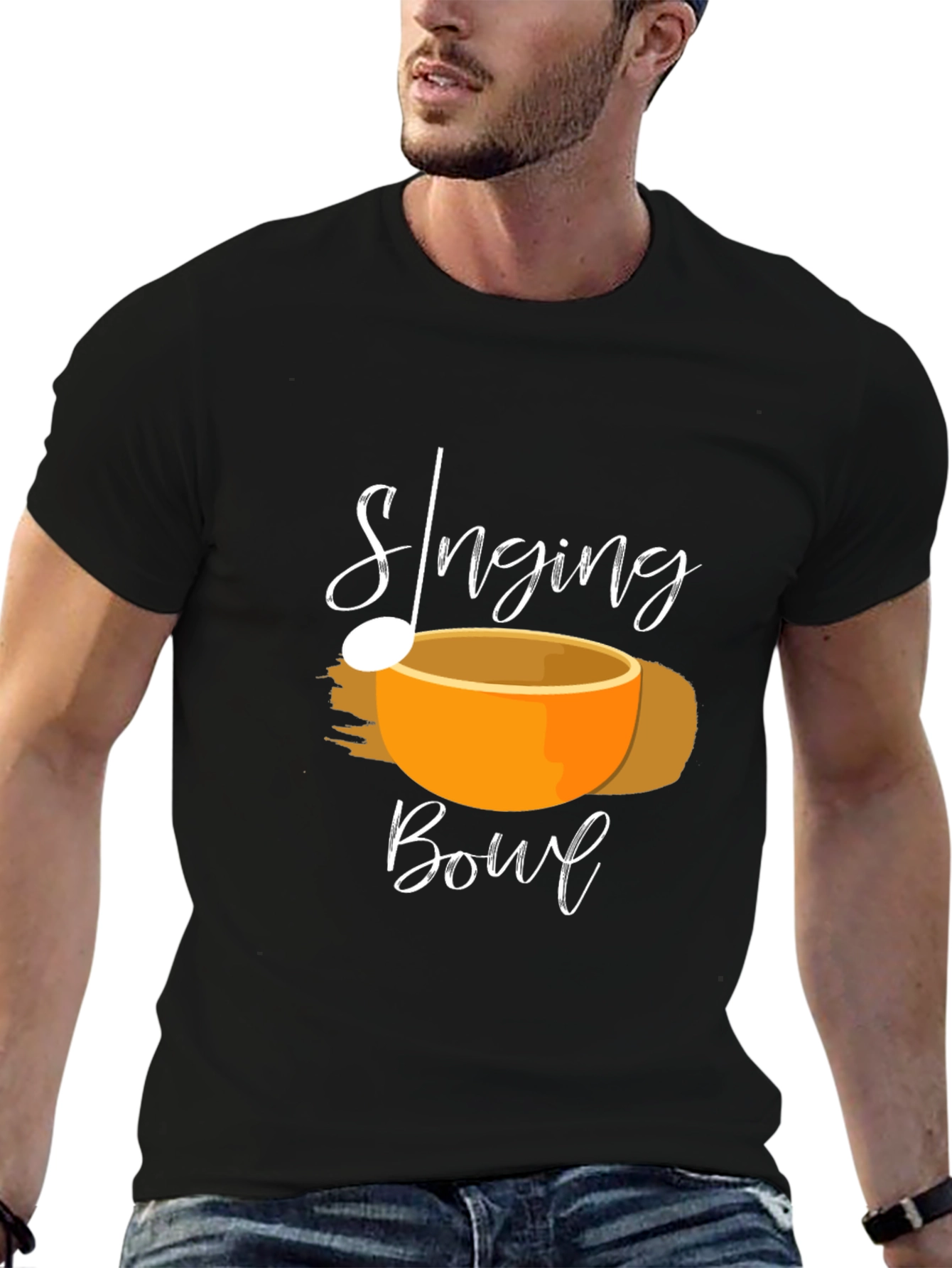 Black Singing Bowl Black T-Shirt - Meditation Apparel view 6