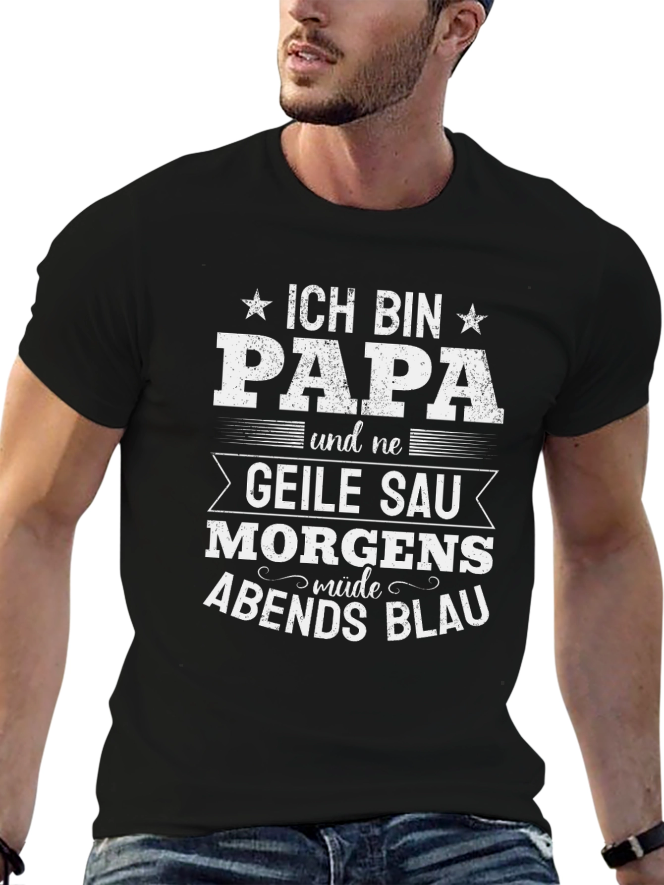 Black Funny German Dad T-Shirt - Ich Bin Papa view 6