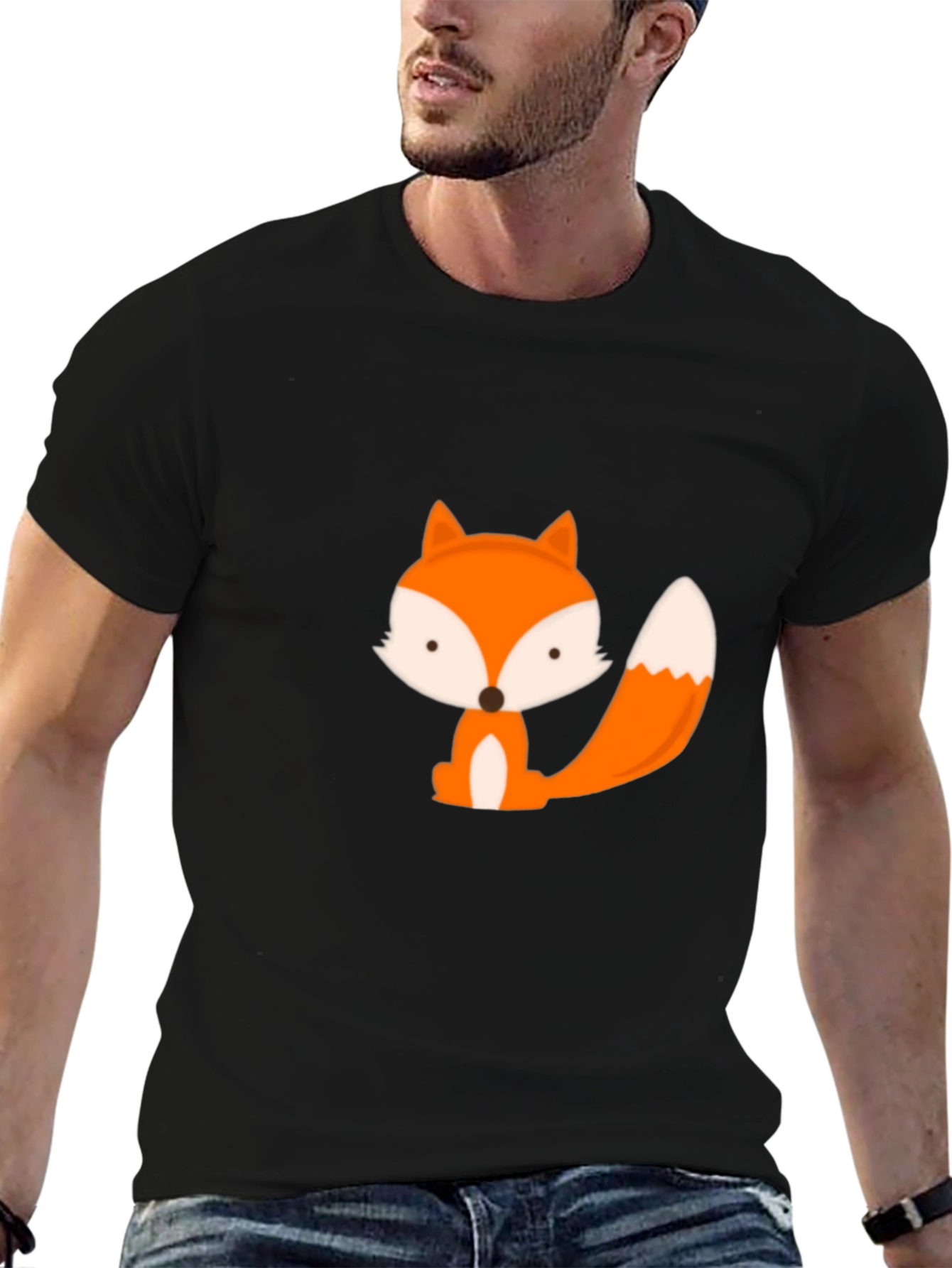 Black Cute Cartoon Fox Graphic Tee - Black view 6