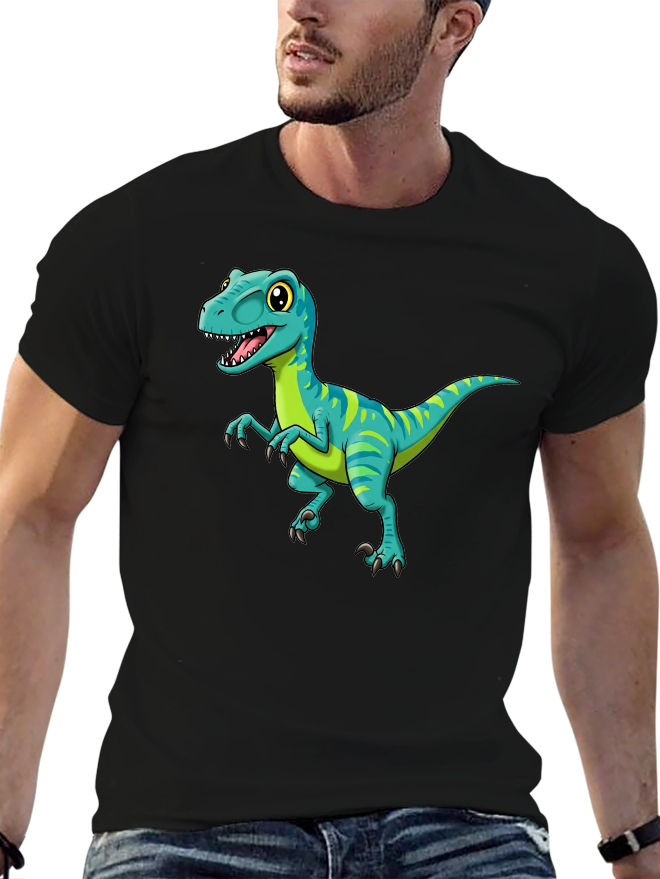 Black Cartoon Dinosaur Graphic Tee - Black view 6
