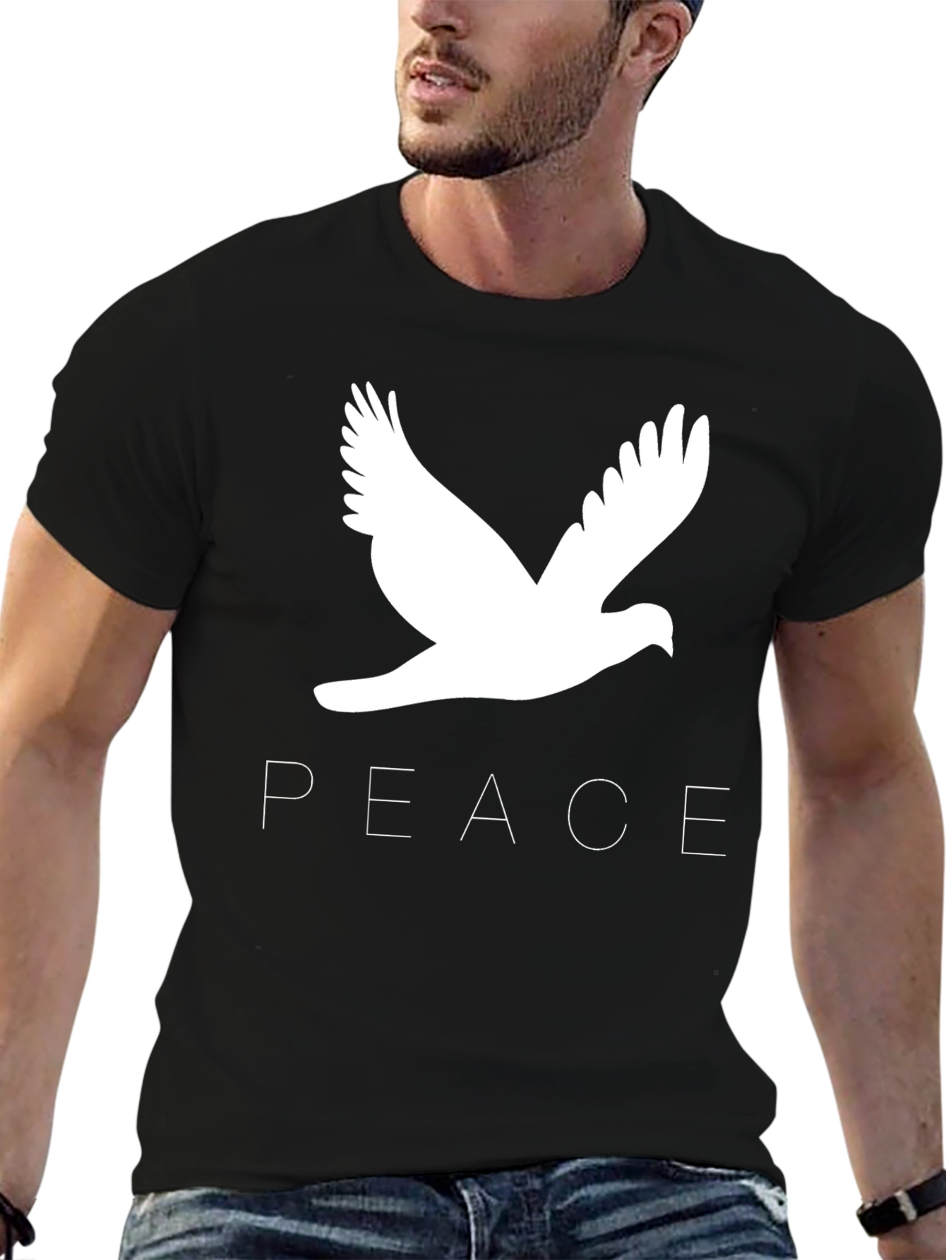 Black Peace Dove Graphic Tee - Black Cotton T-Shirt view 6