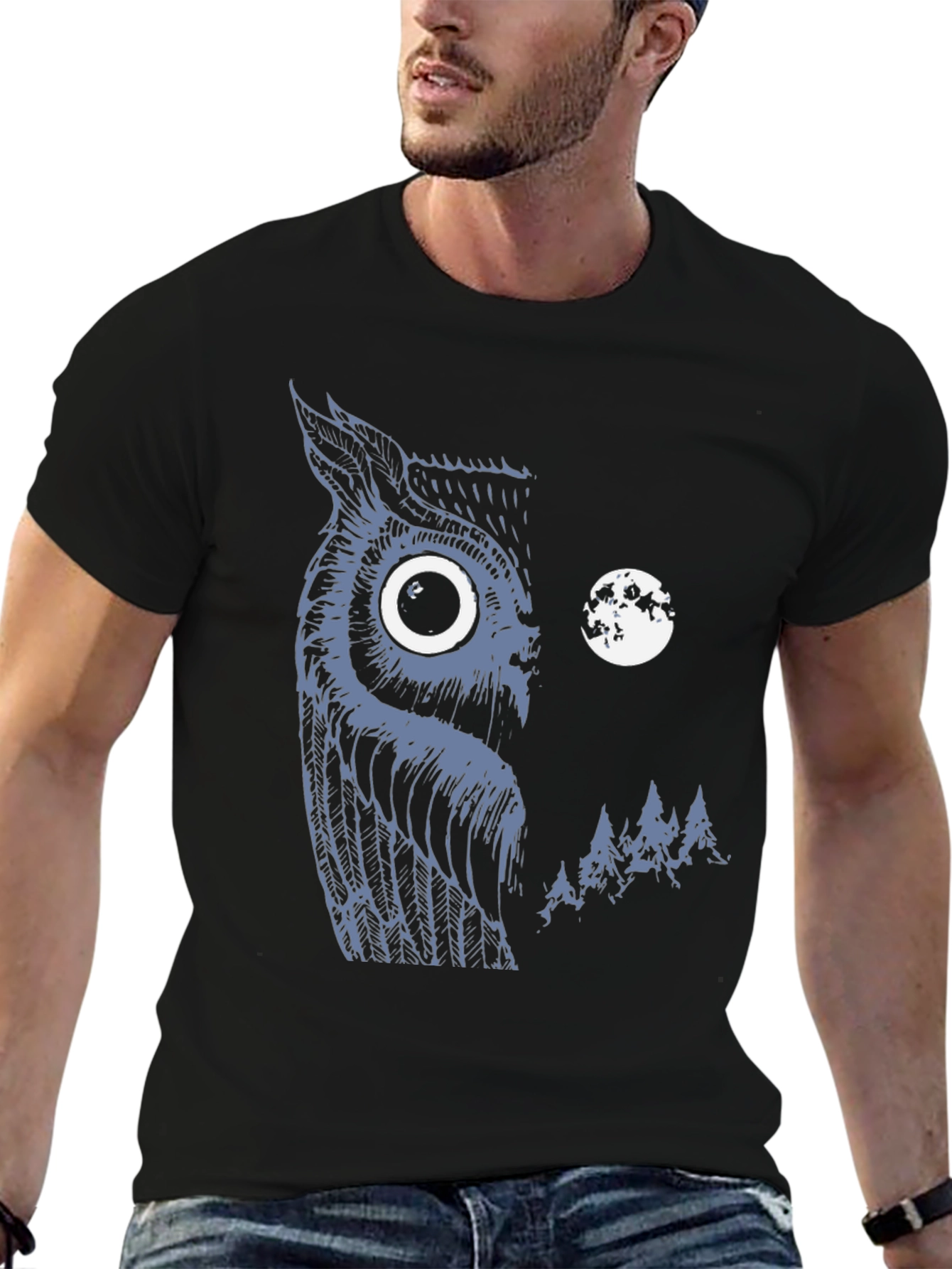 Black Owl & Moon Graphic Black T-Shirt view 6