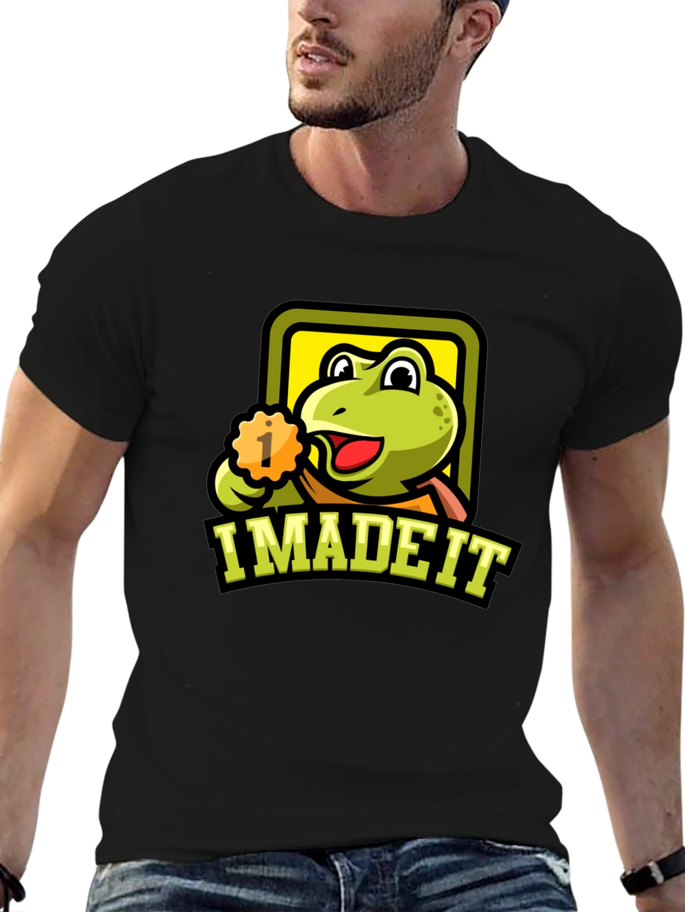 Black I Made It Frog Graphic T-Shirt - Black Cotton Tee view 6