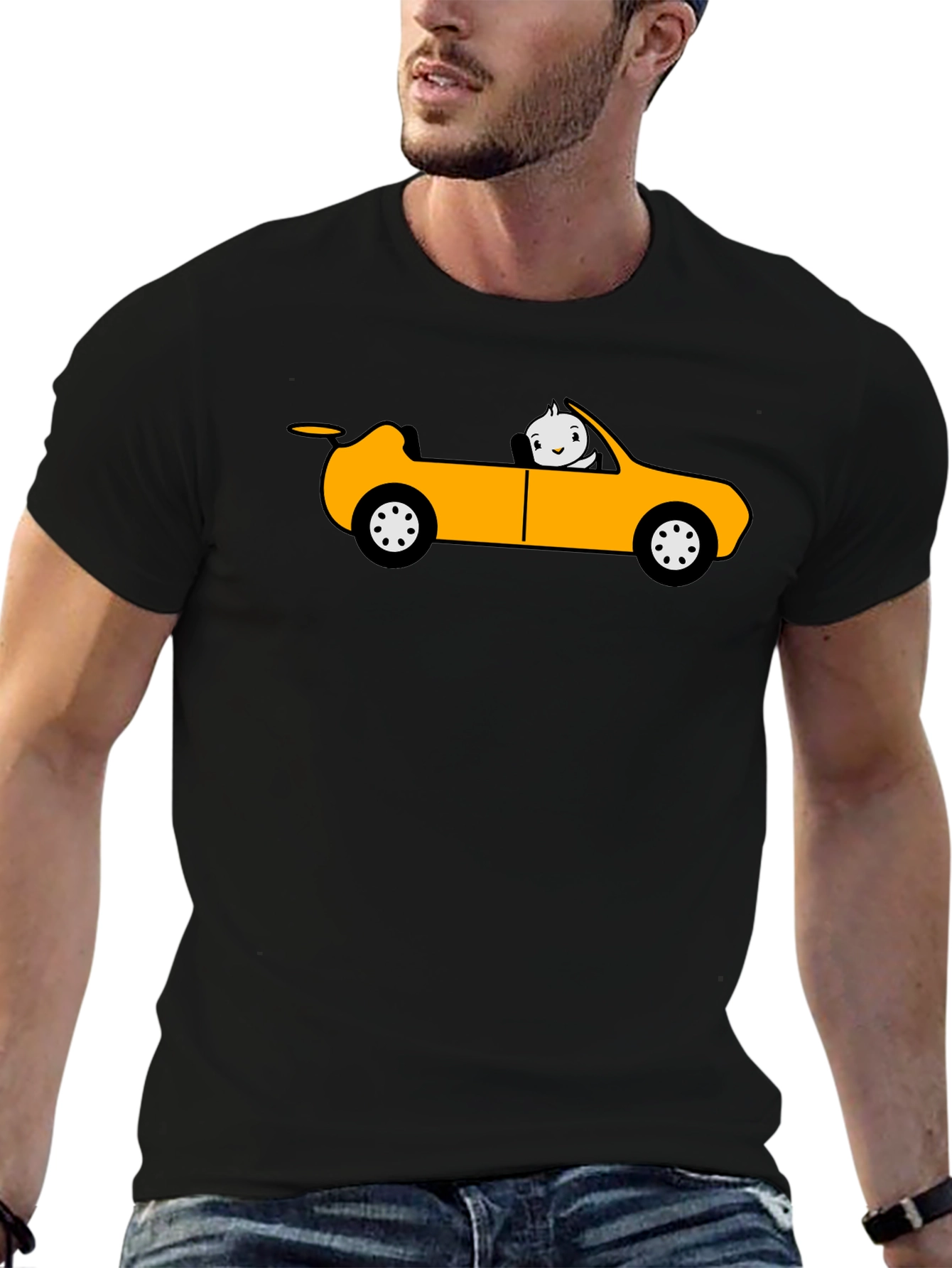 Black Cartoon Car T-Shirt - Unique Graphic Tee view 6