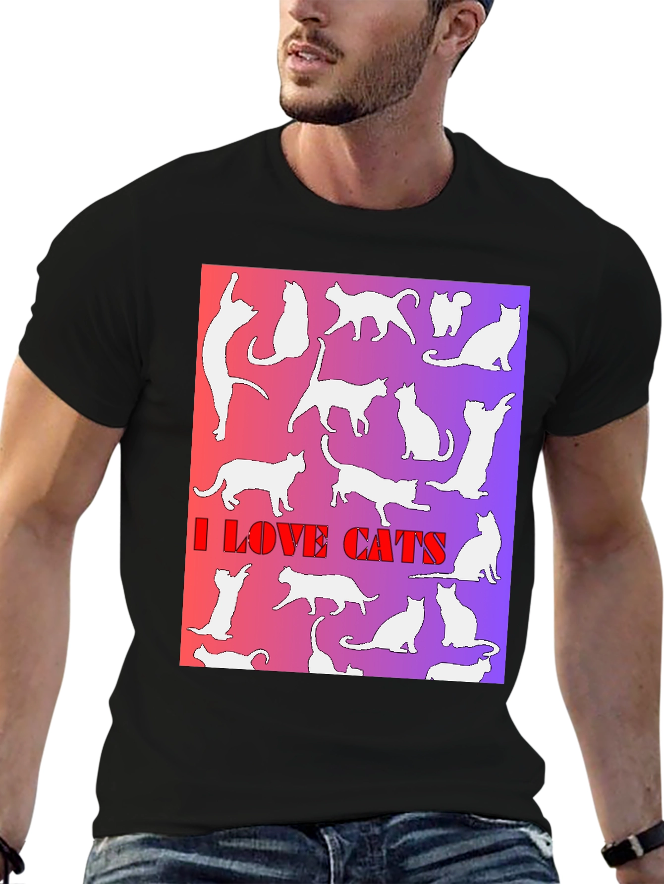 Black I Love Cats T-Shirt view 6
