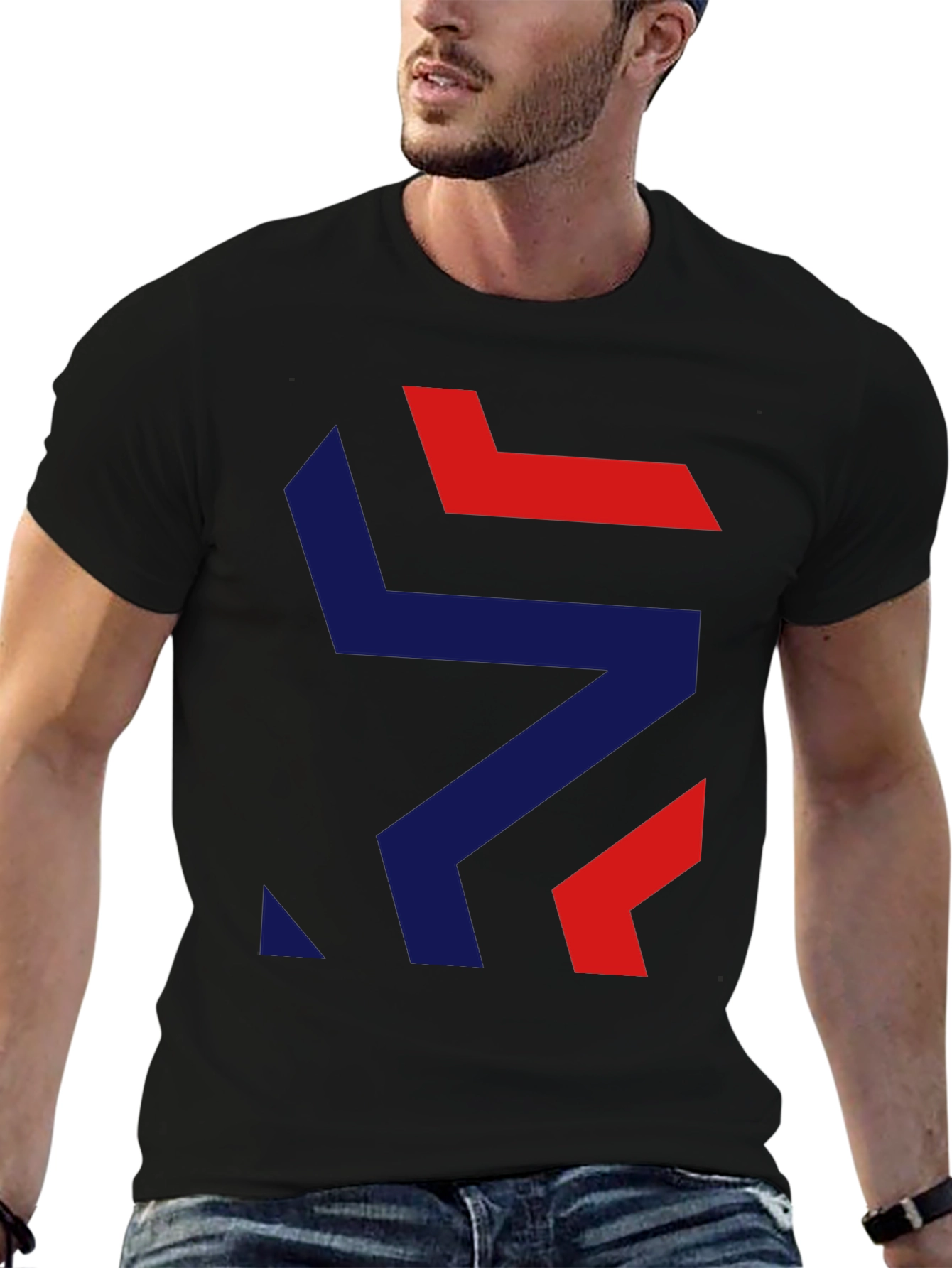 Black Modern Geometric Graphic Tee - Stylish Black T-Shirt view 6