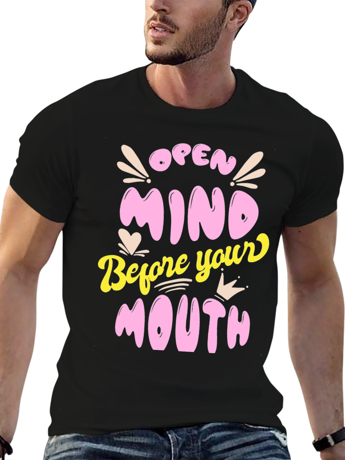 Black Open Mind Graphic Tee - Black Unisex T-Shirt view 6