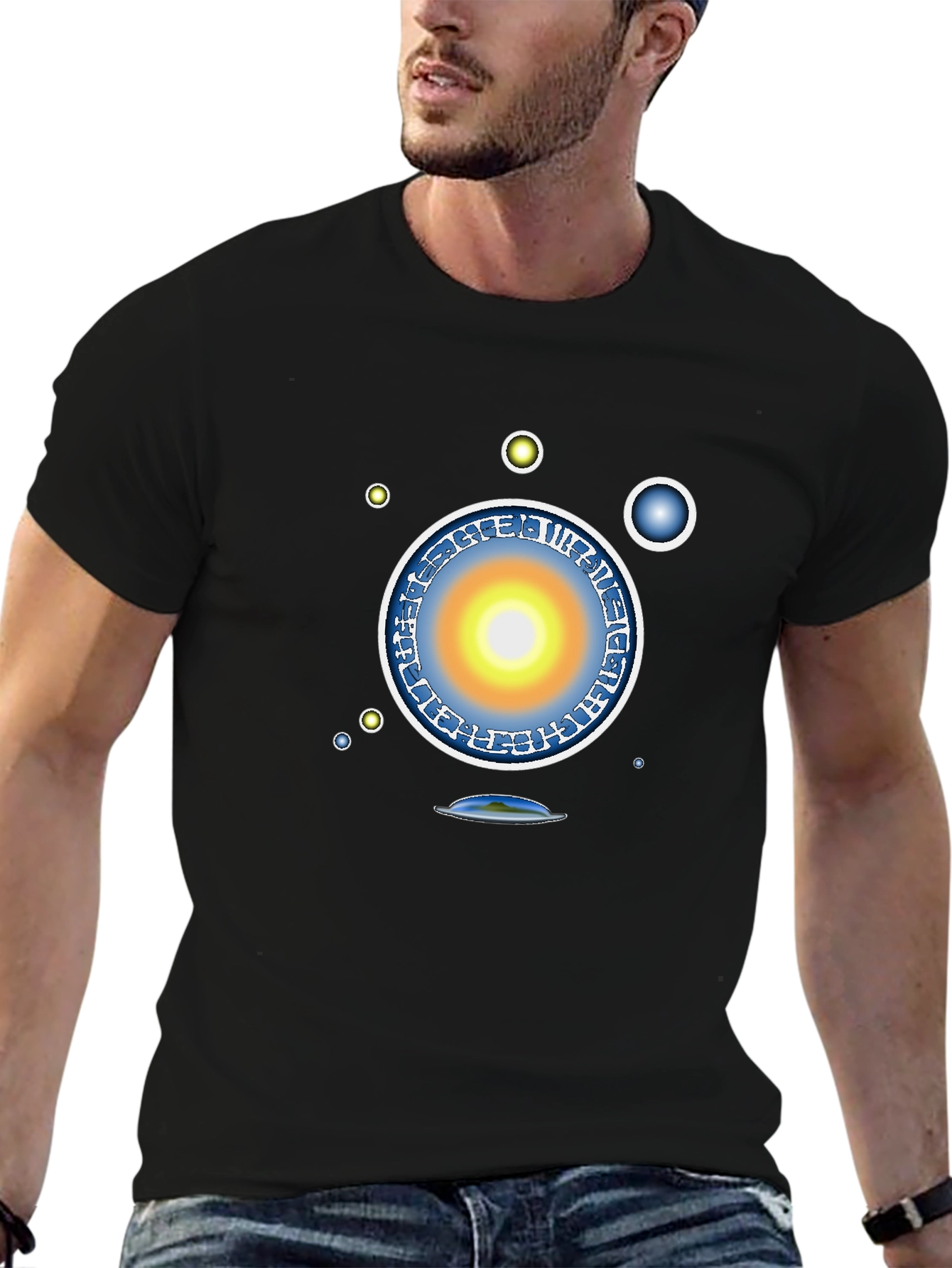 Black Abstract Solar System Graphic Tee - Black view 6