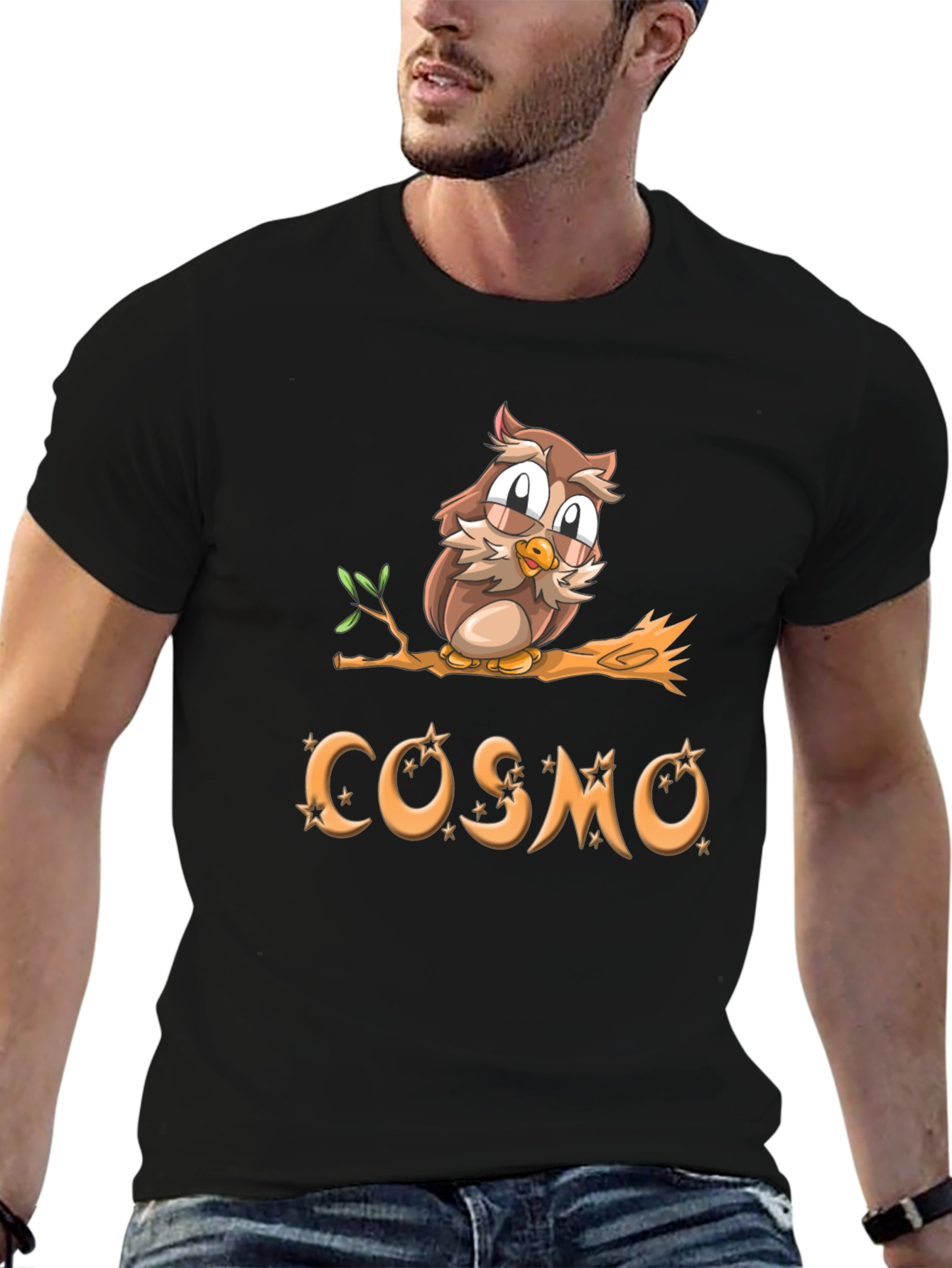 Black Cosmo Owl Graphic Tee - Black Cotton Blend view 6