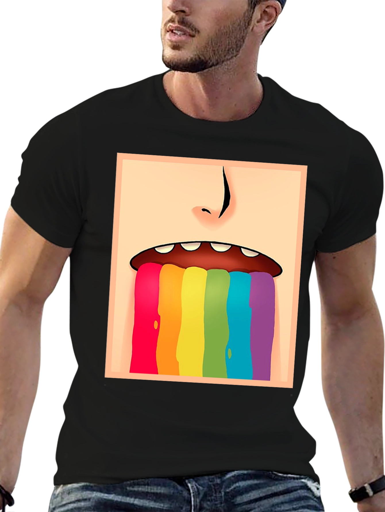 Black Rainbow Vomit Graphic Tee - Black Cotton Comfort view 6