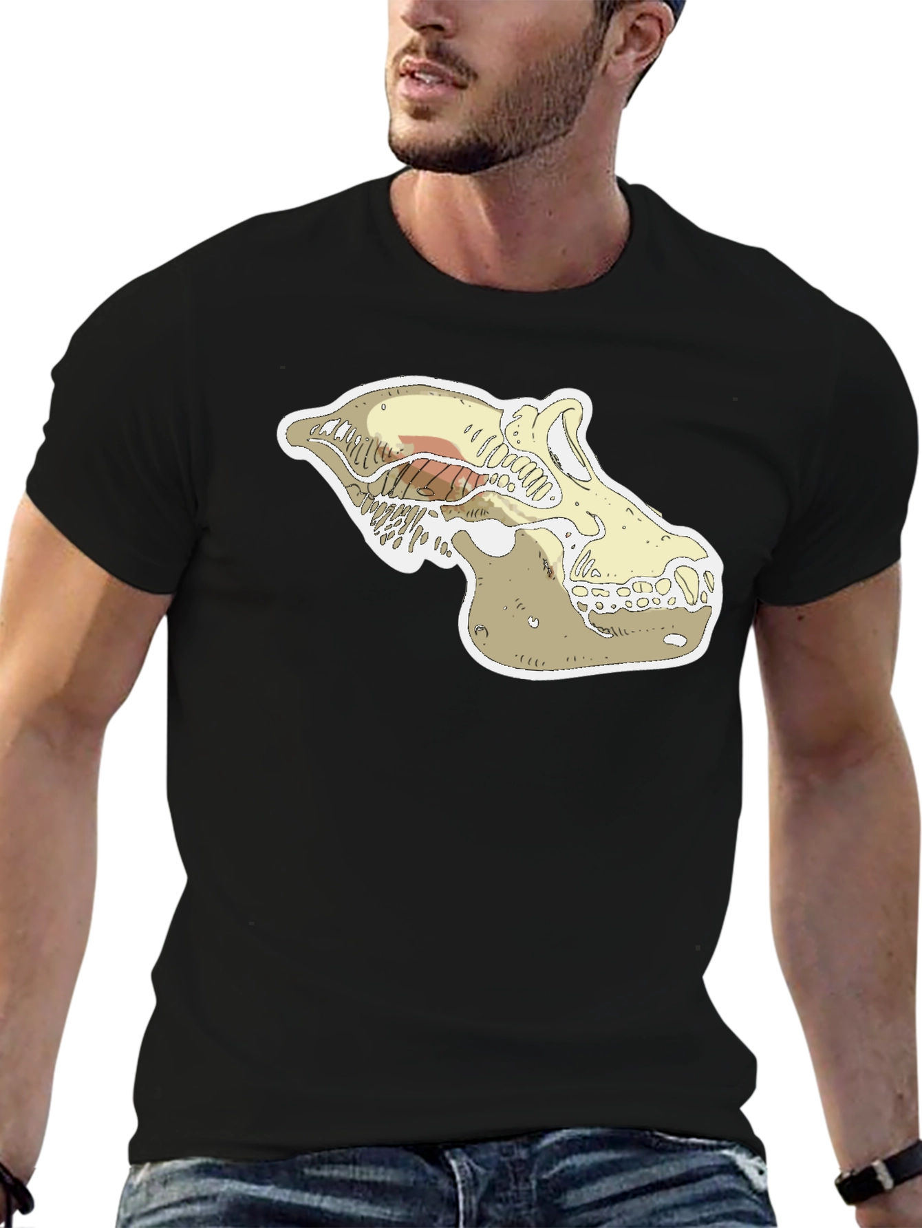 Black Cool Skull Graphic Black T-Shirt view 6