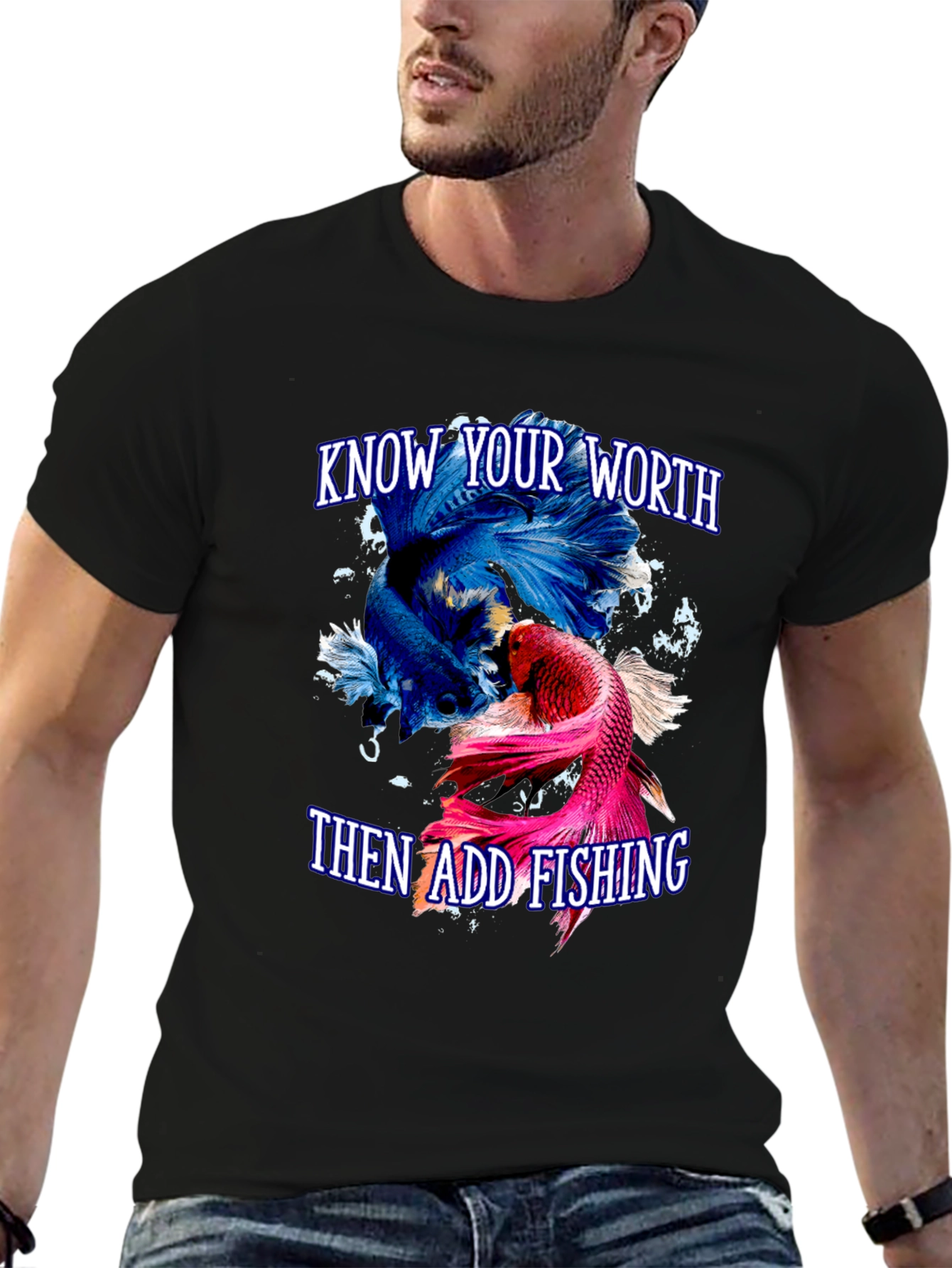 Black Know Your Worth Fishing T-Shirt view 6