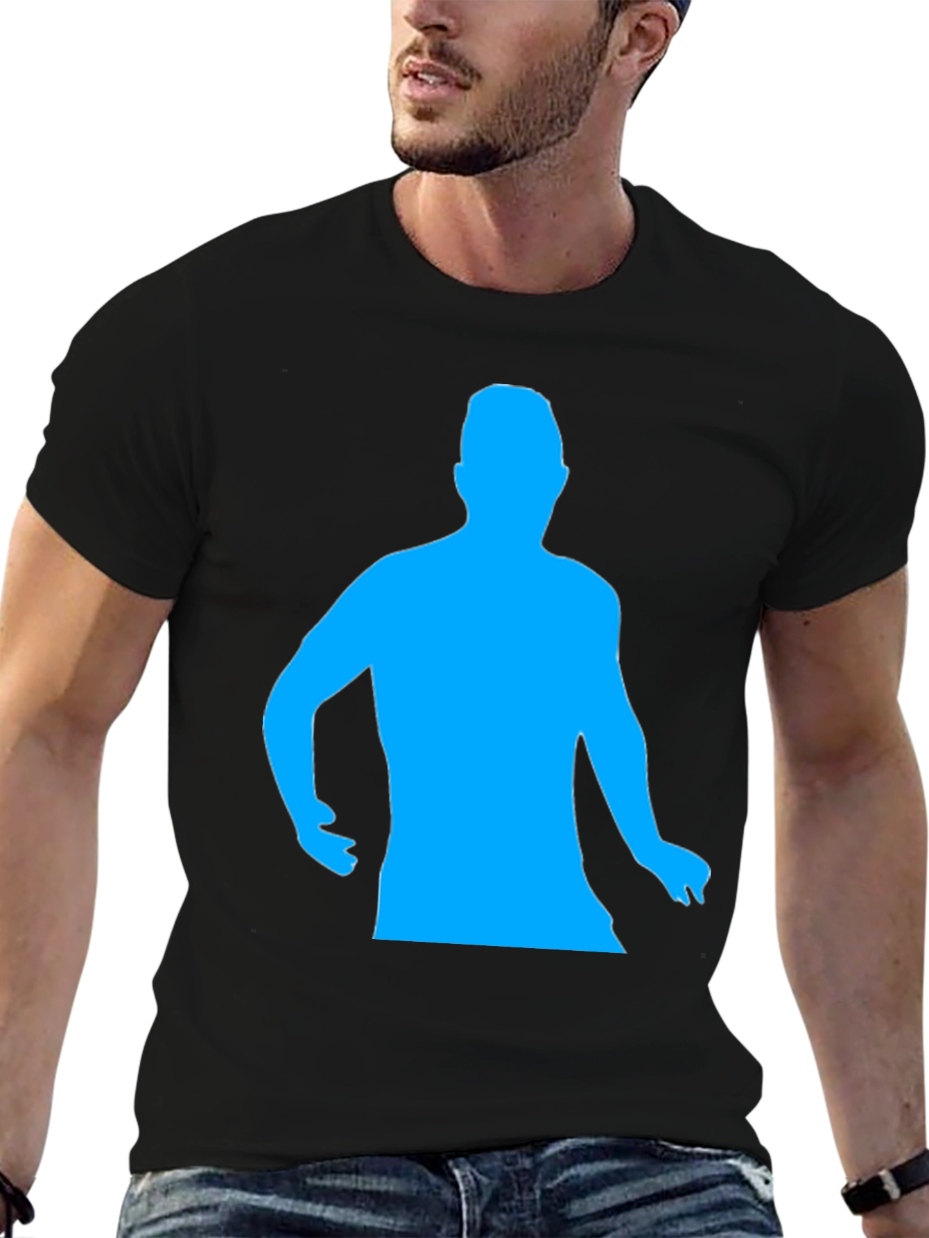 Black Cool Black T-Shirt with Blue Silhouette view 6