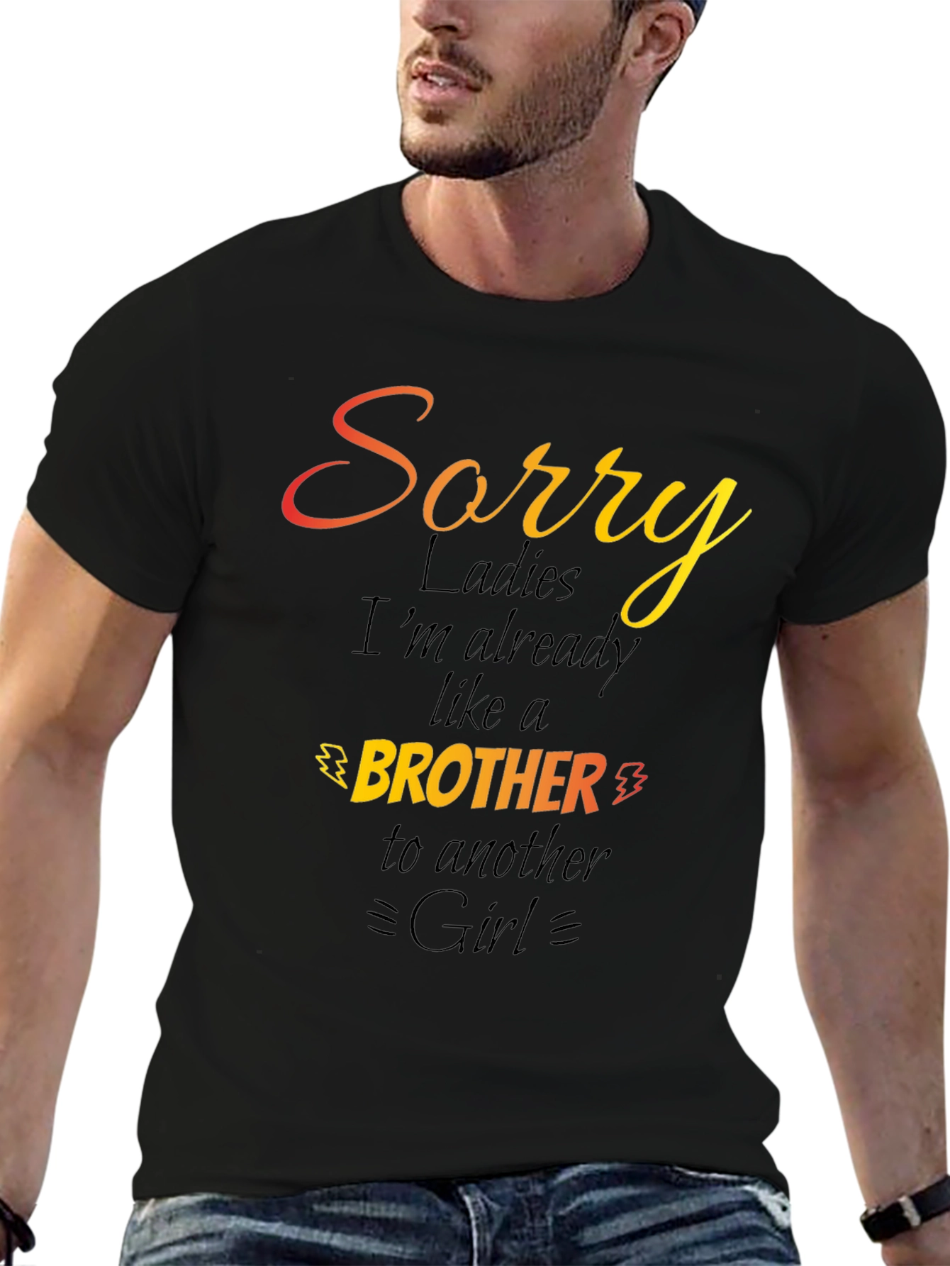 Black Sorry Ladies Brother Graphic Tee - Black Cotton Shirt view 6