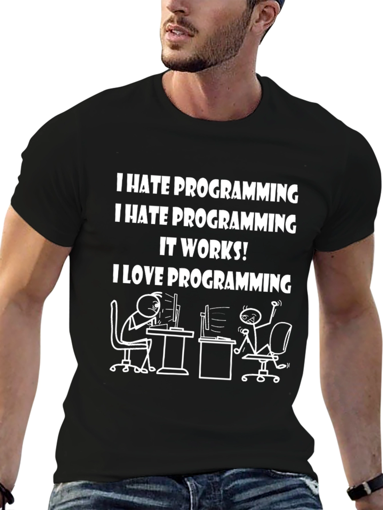 Black I Hate Programming Funny T-Shirt view 6
