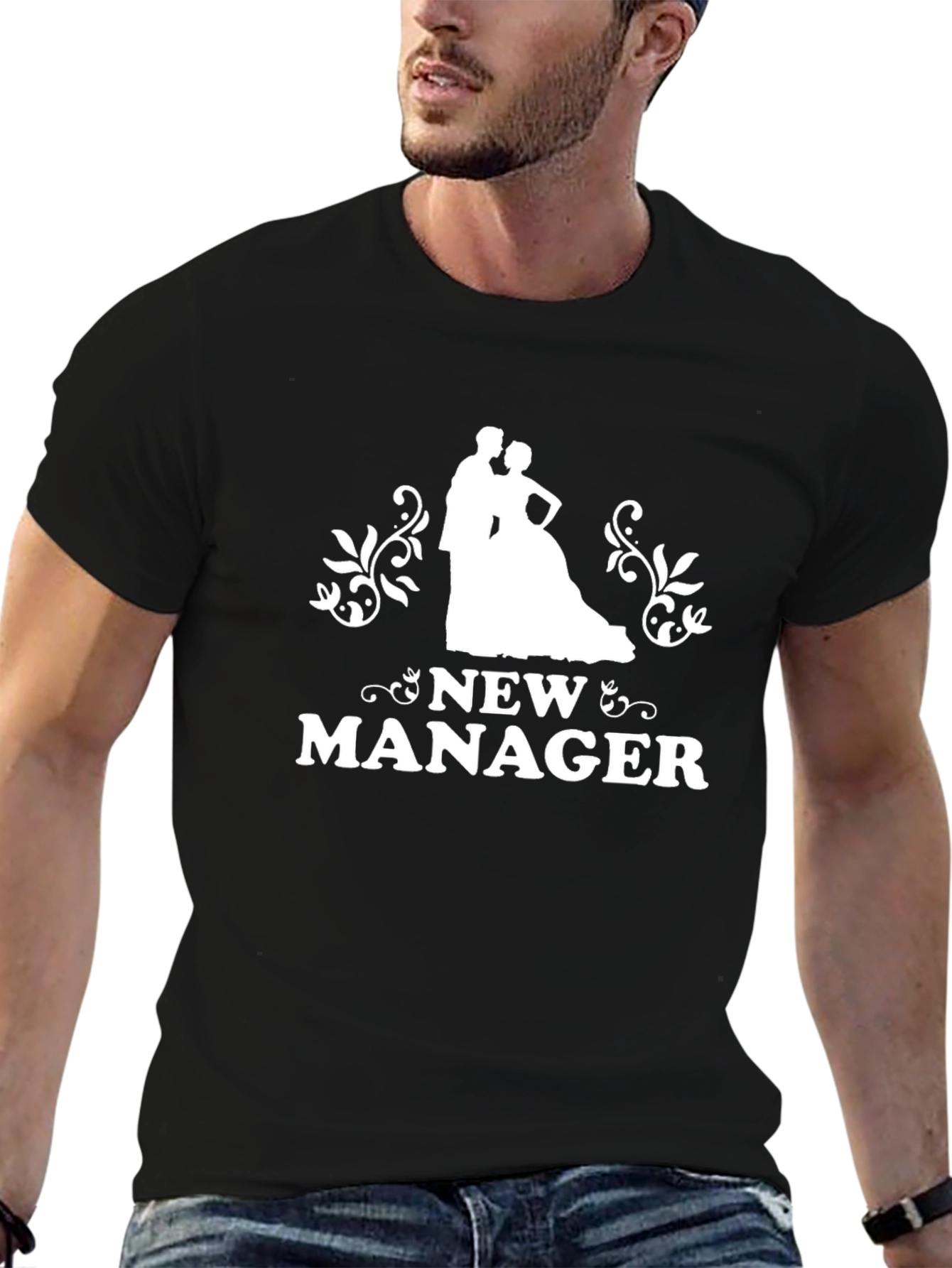 Black New Manager Wedding T-Shirt view 6