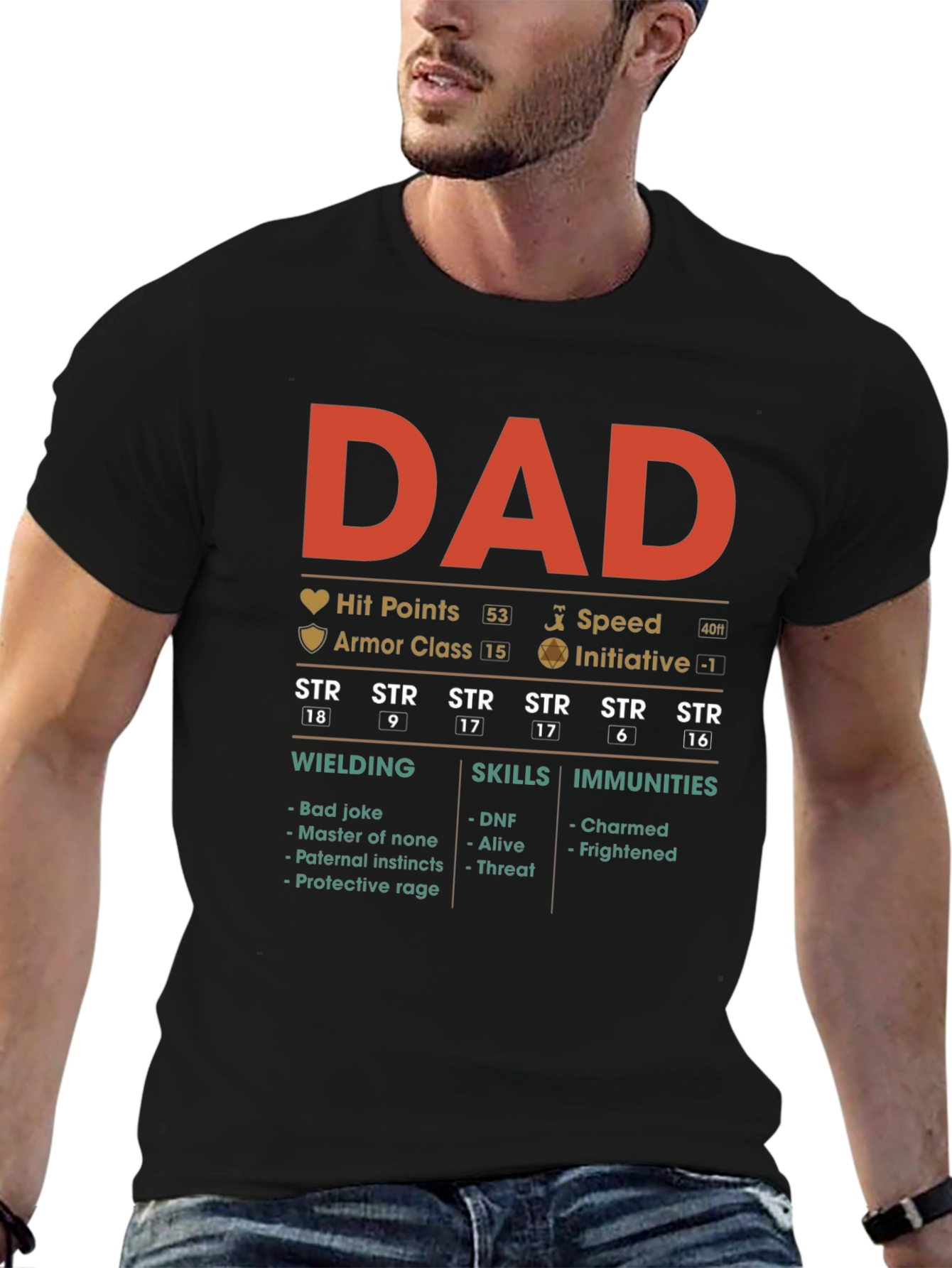 Black DAD RPG Stats T-Shirt view 6