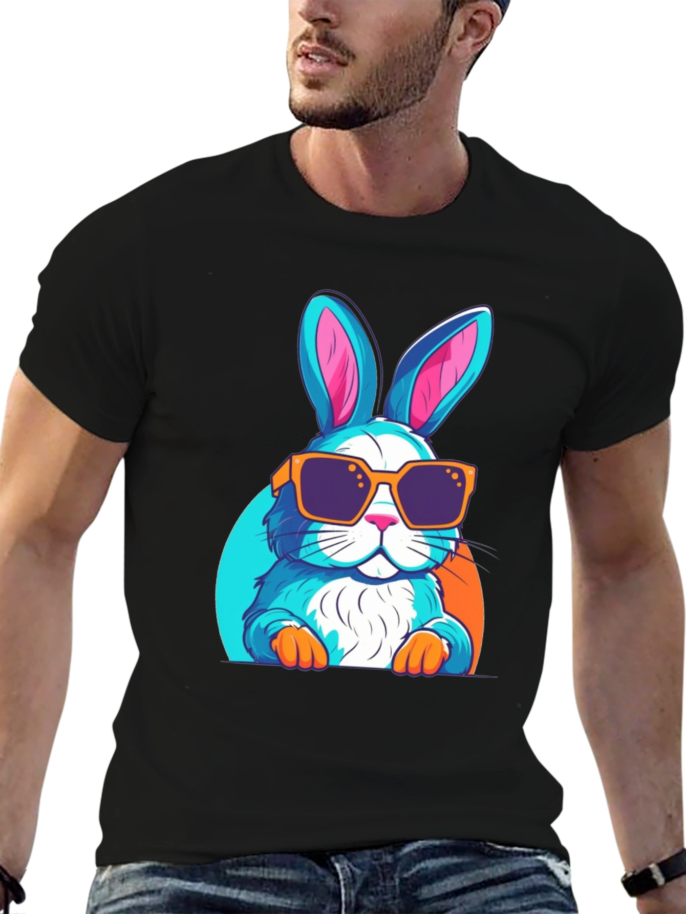 Black Cool Rabbit Graphic T-Shirt view 6