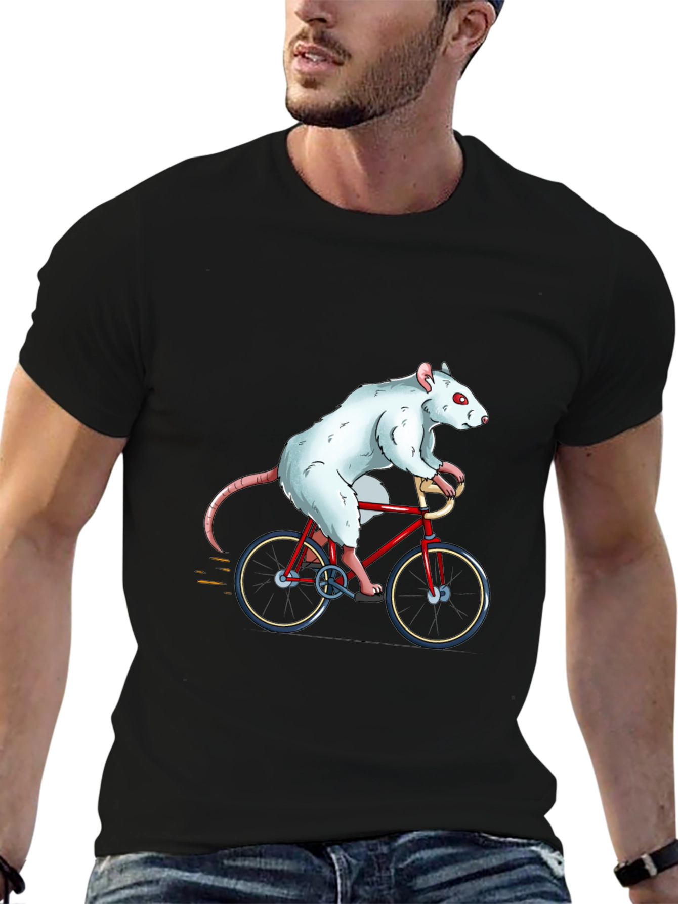 Black Rat on Bike Graphic Tee - Unique Funny T-Shirt view 6
